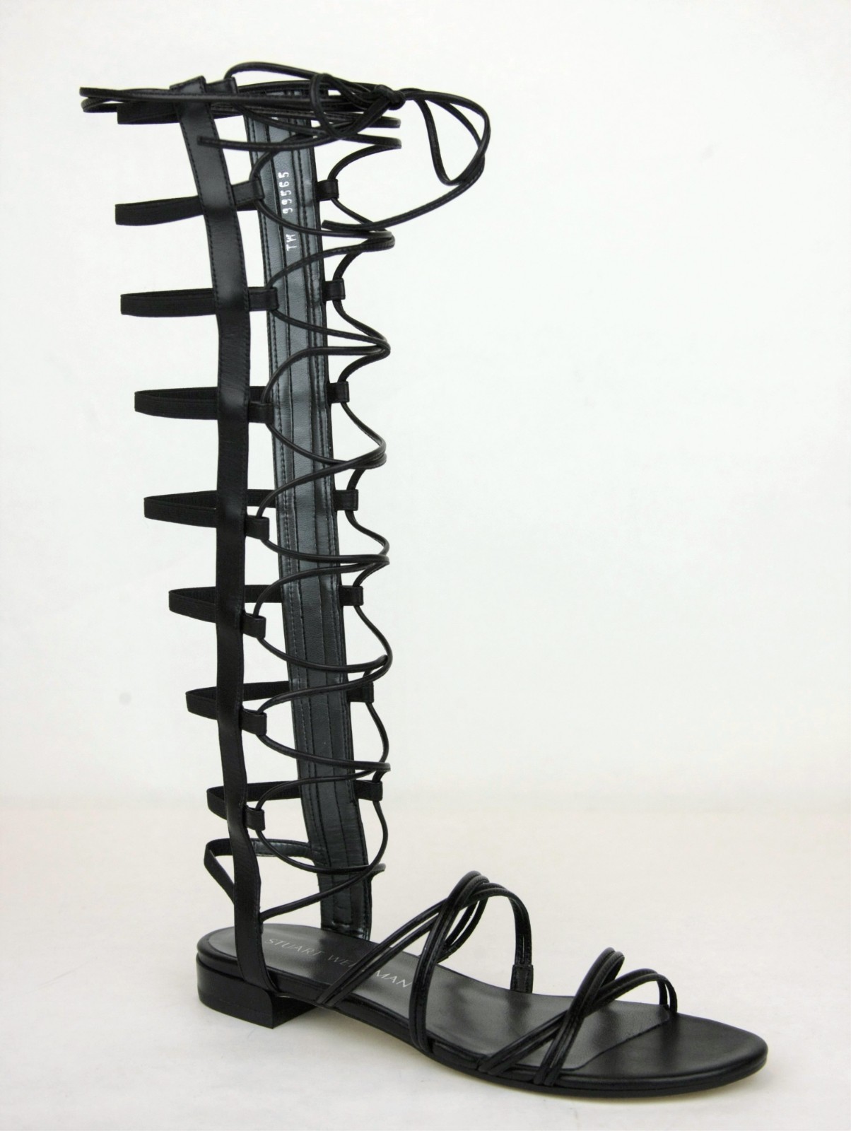 $498 New Stuart Weitzman Sparta Black Nappa Leather Gladiator Boots