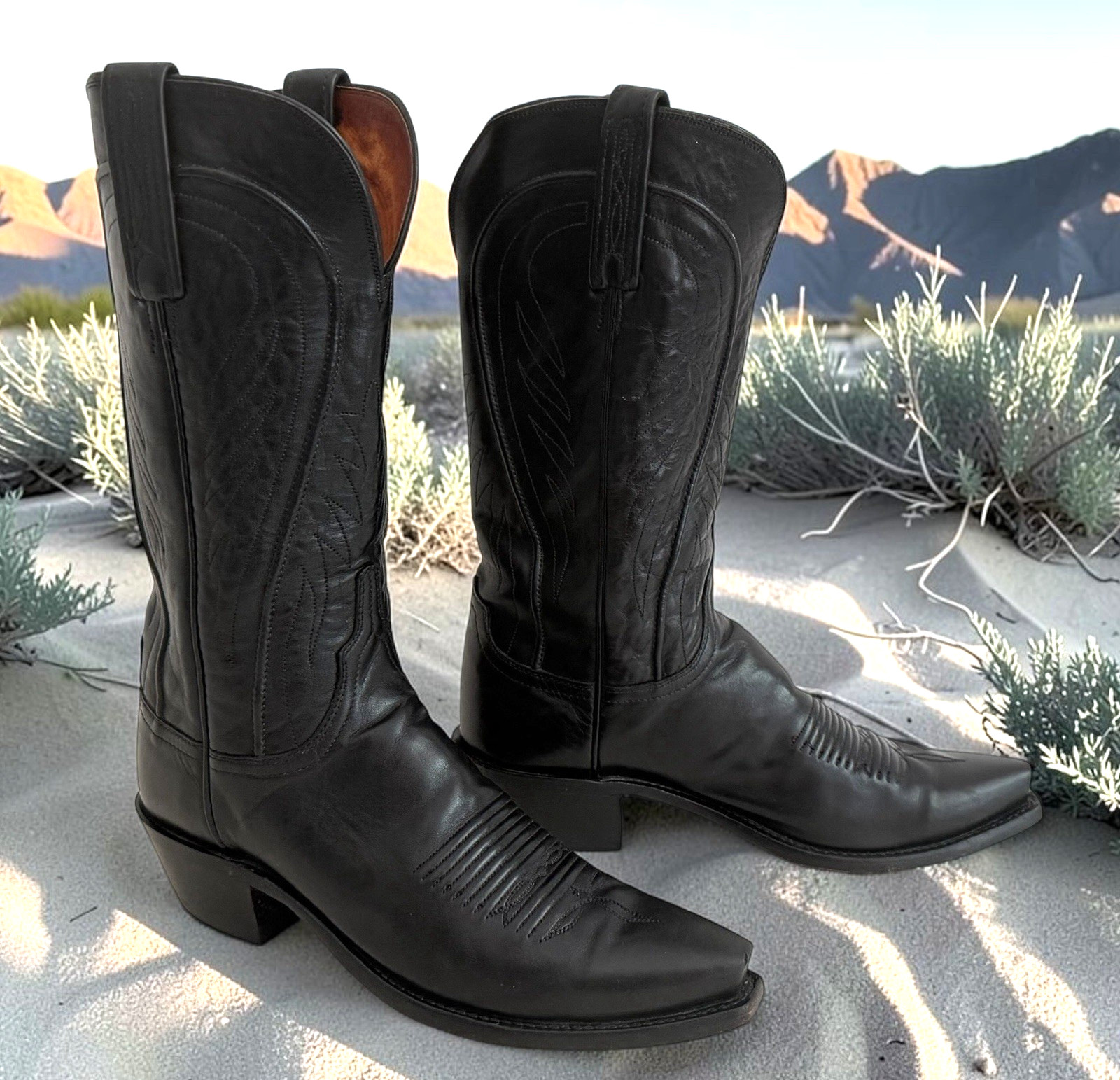 Lucchese 1883 Amberle Cowgirl Black Snip Toe Womens 7.5C Black Leather N8741 EUC