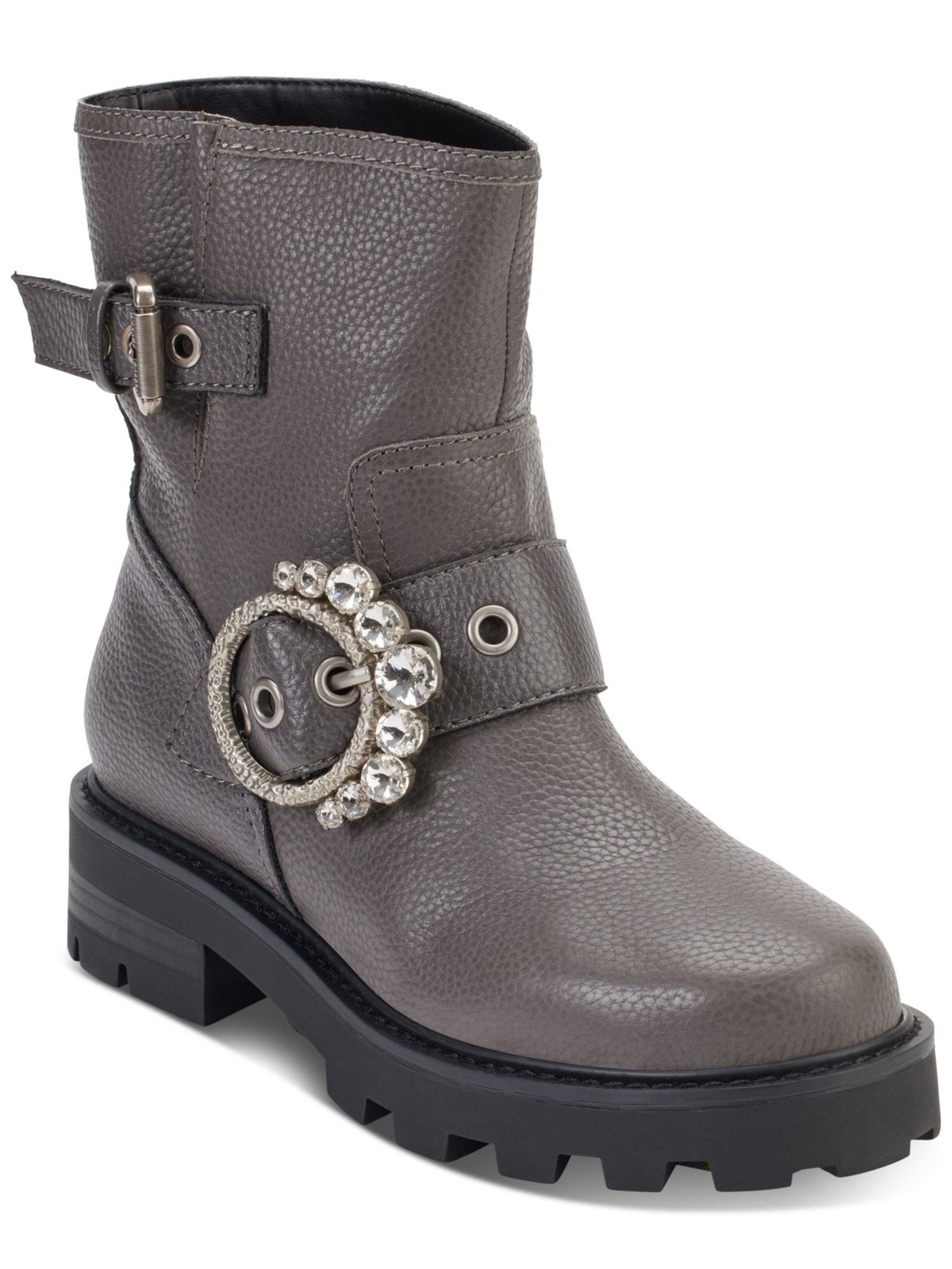 KARL LAGERFELD PARIS Womens Gray Marceau Toe Block Heel Leather Boots Shoes 9 M
