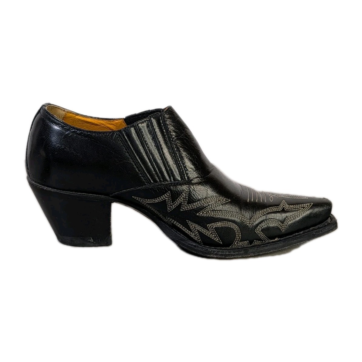 Frye Slip-On Leather Ankle Boots Size 6 1/2 Embroidered Black Goodyear Spain
