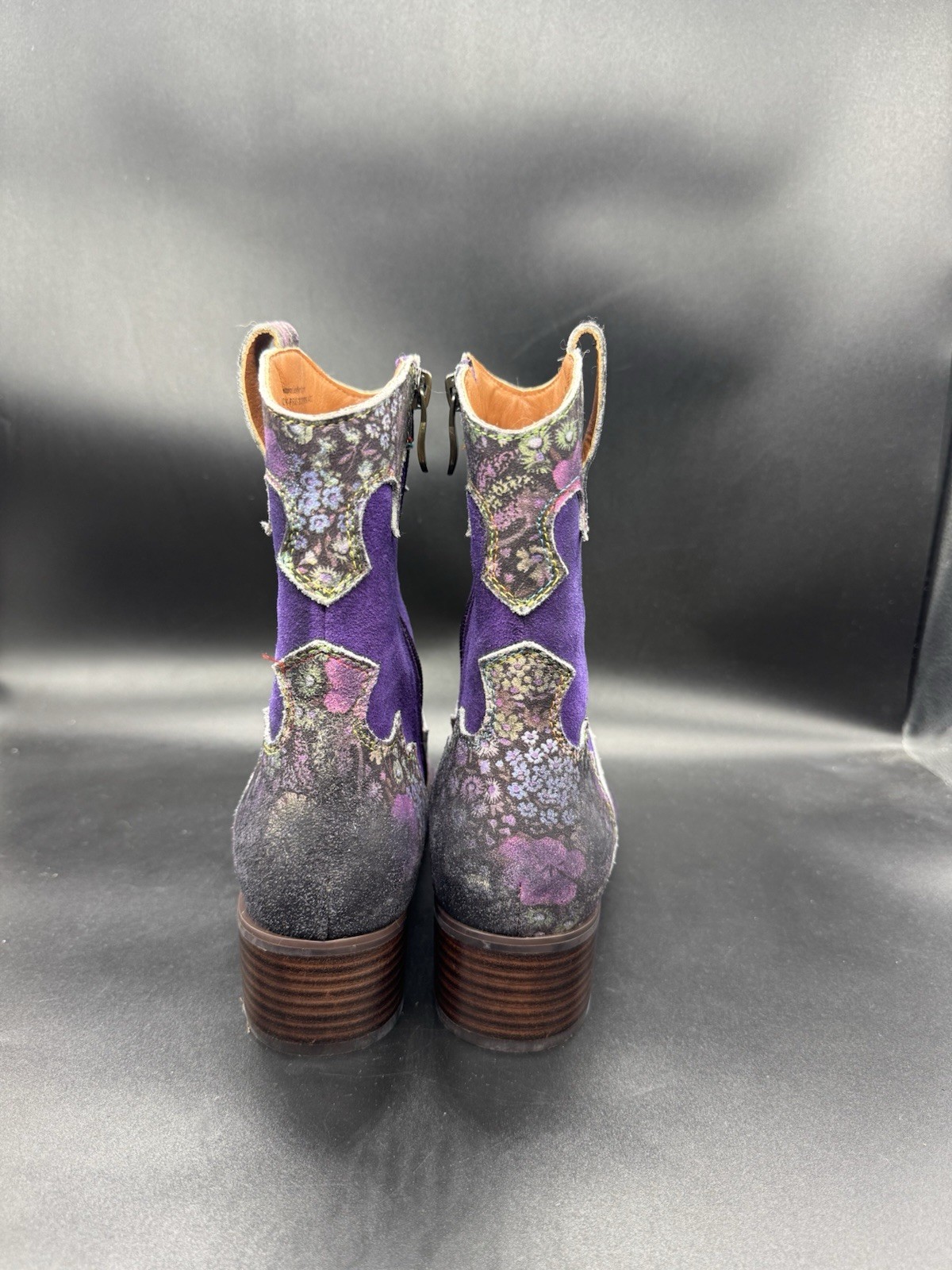 L’Artiste by Spring Step Purple Floral Embroidered Western Boots Zip Size 8.5
