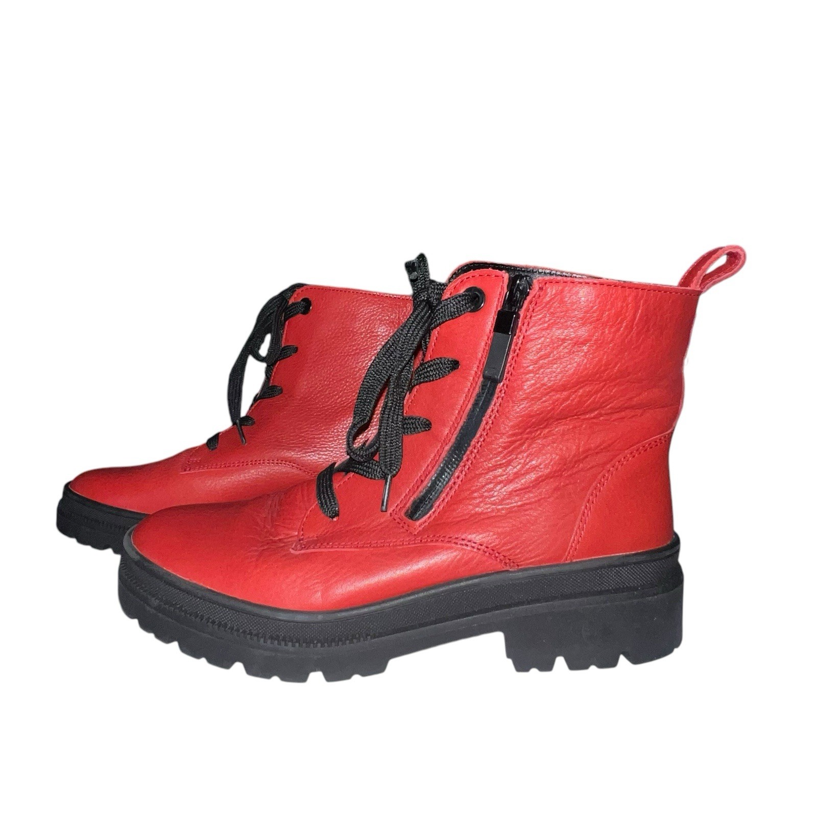 ARA High Soft Dover Rubin Red Leather Ankle Boots Women 5.5 Lace Up Side Zip