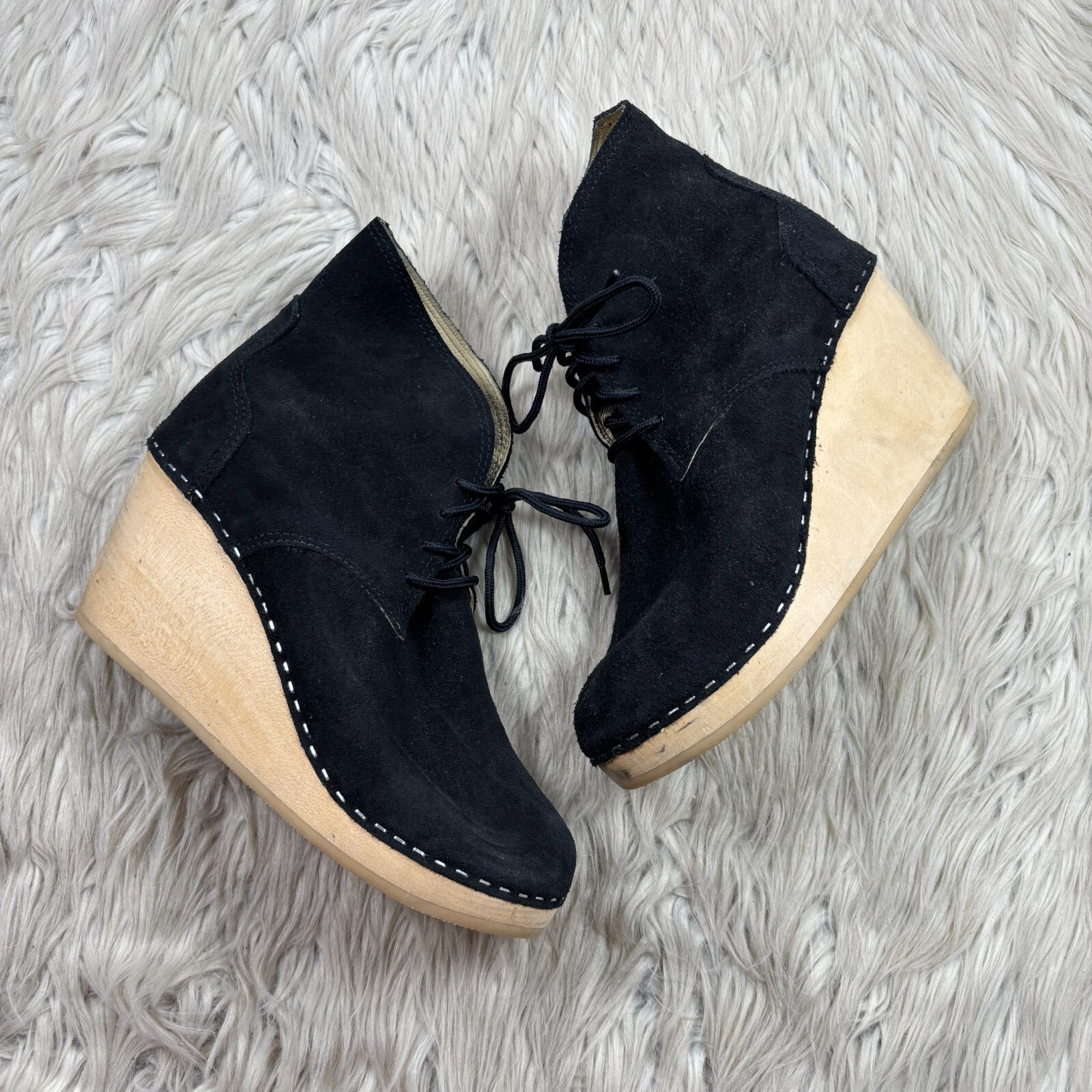 Maguba Women’s EUR 40 US 10 10.5 Black Suede Clog Wedge Booties