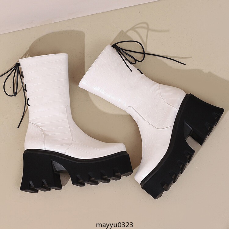 Womens Platform High Block Heel Zip Square Toe Casual Ankle Boots Shoes Biker
