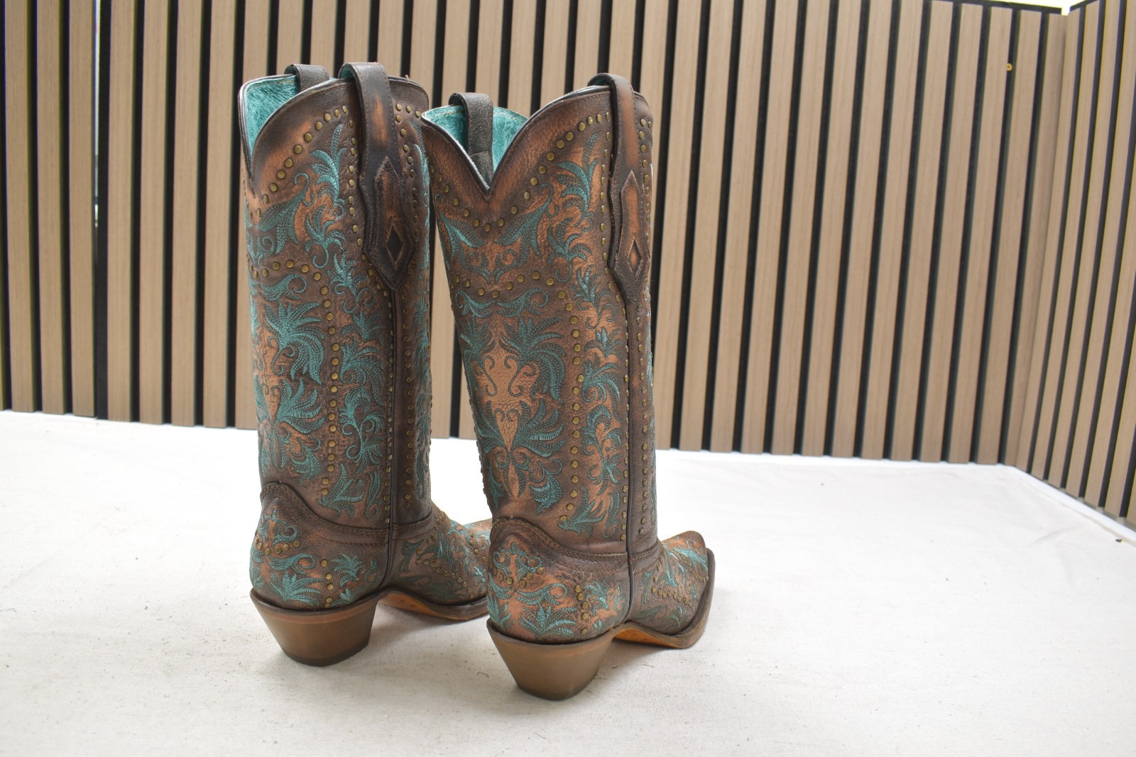 Corral Ladies Copper Brown Embroidery Studs Leather Boots C3973 US 6 M Western