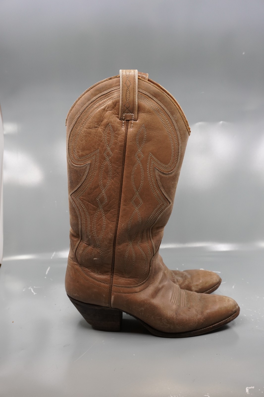 Vintage Dan Post Made In Spain Tall Womens Western Cowboy Boots Tan Size 6 1/2 C
