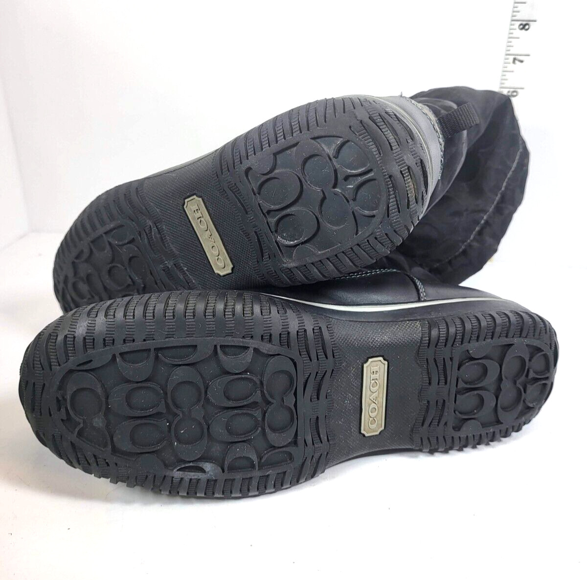 Coach Women’s Black Winter Snow Boots 7.5 Shaine Lined Nylon Leather Logo