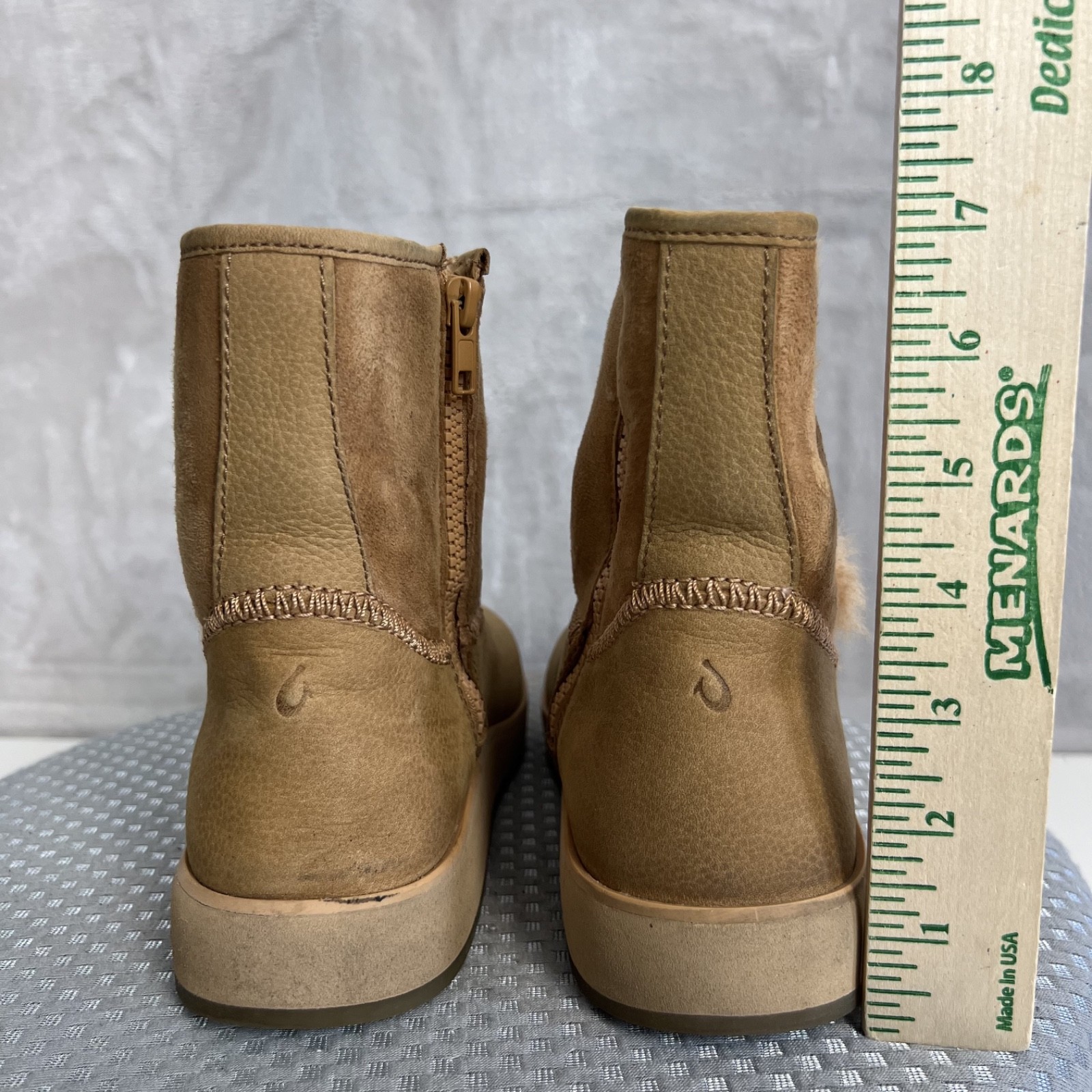 Olukai Pa’ina Hulu Shearling Ankle Boots Womens 7.5 Tan Suede Cozy Warm Winter