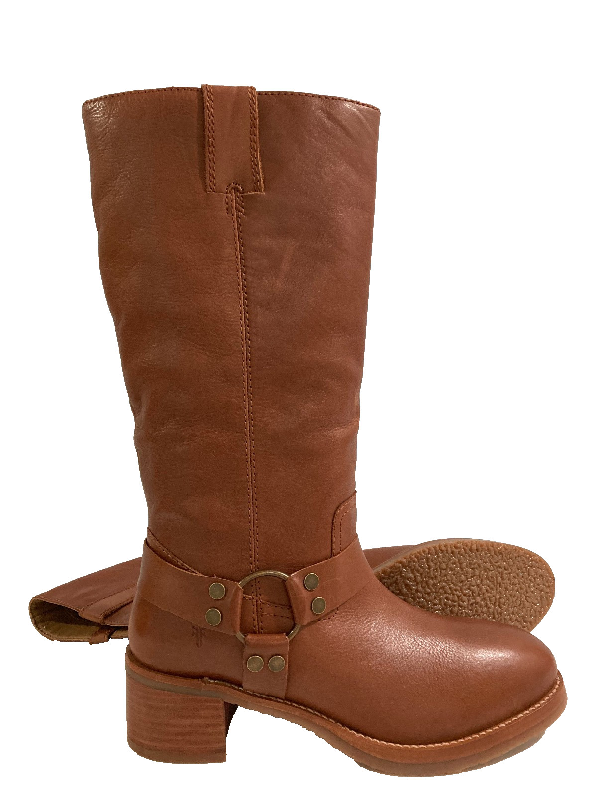 NEW FRYE CAMRYN Harness Tall Pull On Leather Boot Women’s Sz 7M Cognac