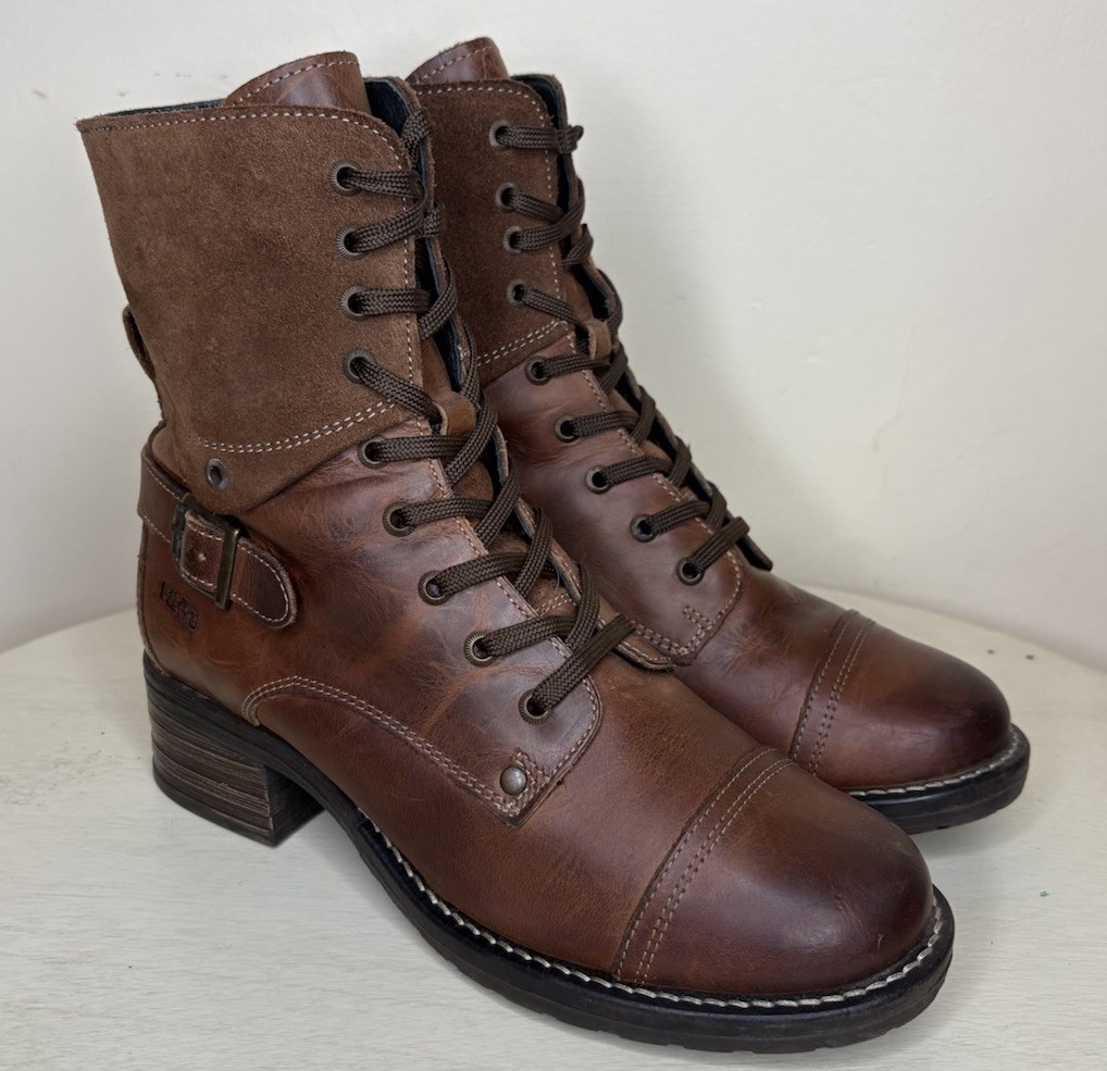 Taos Crave Brown Leather Suede Zip Tie Boots Women’s Size 39 US 8-8.5 EUC