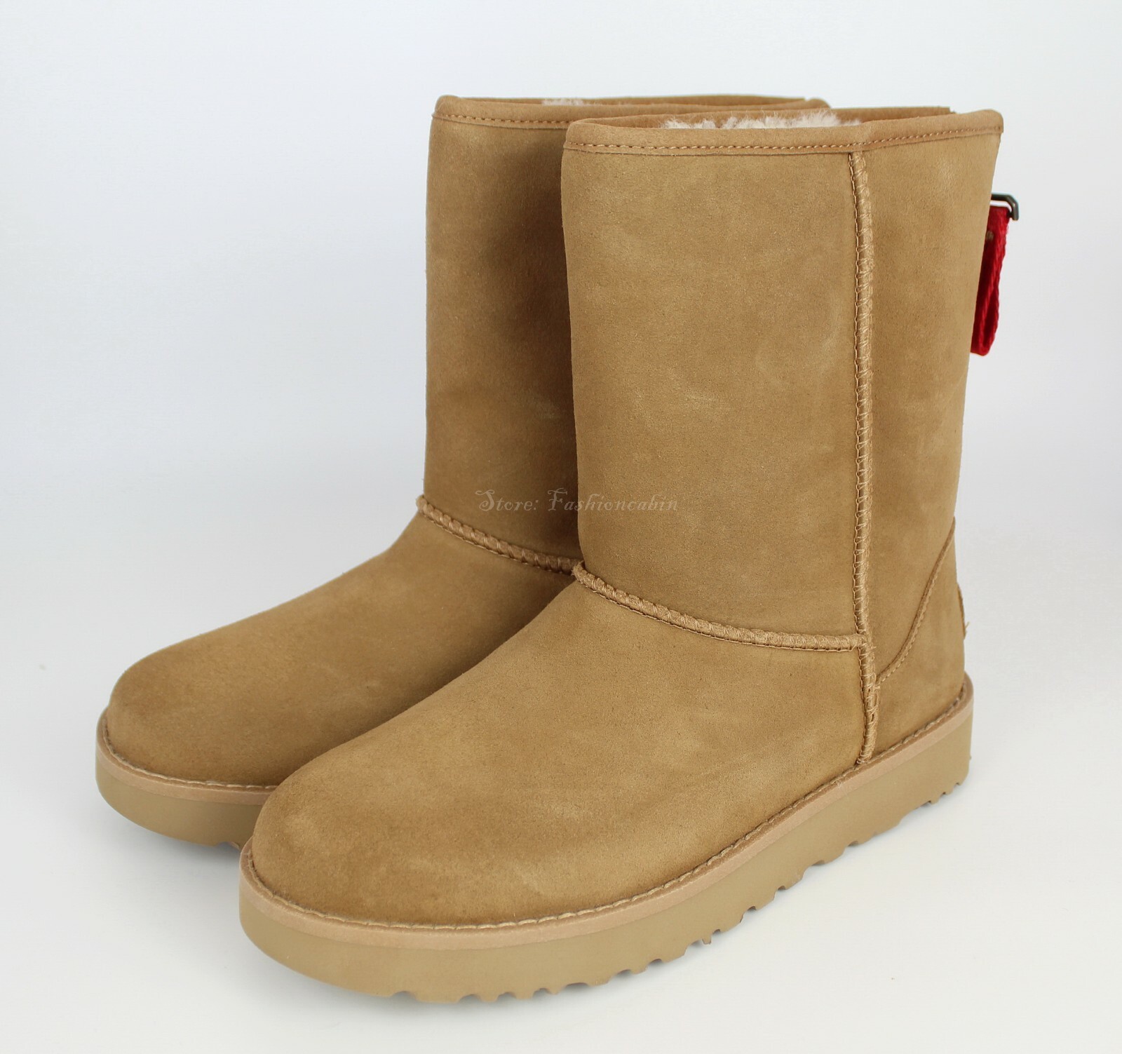 NEW UGG Classic Short Logo Boot, Chestnut Suede, US 7, MSRP $180