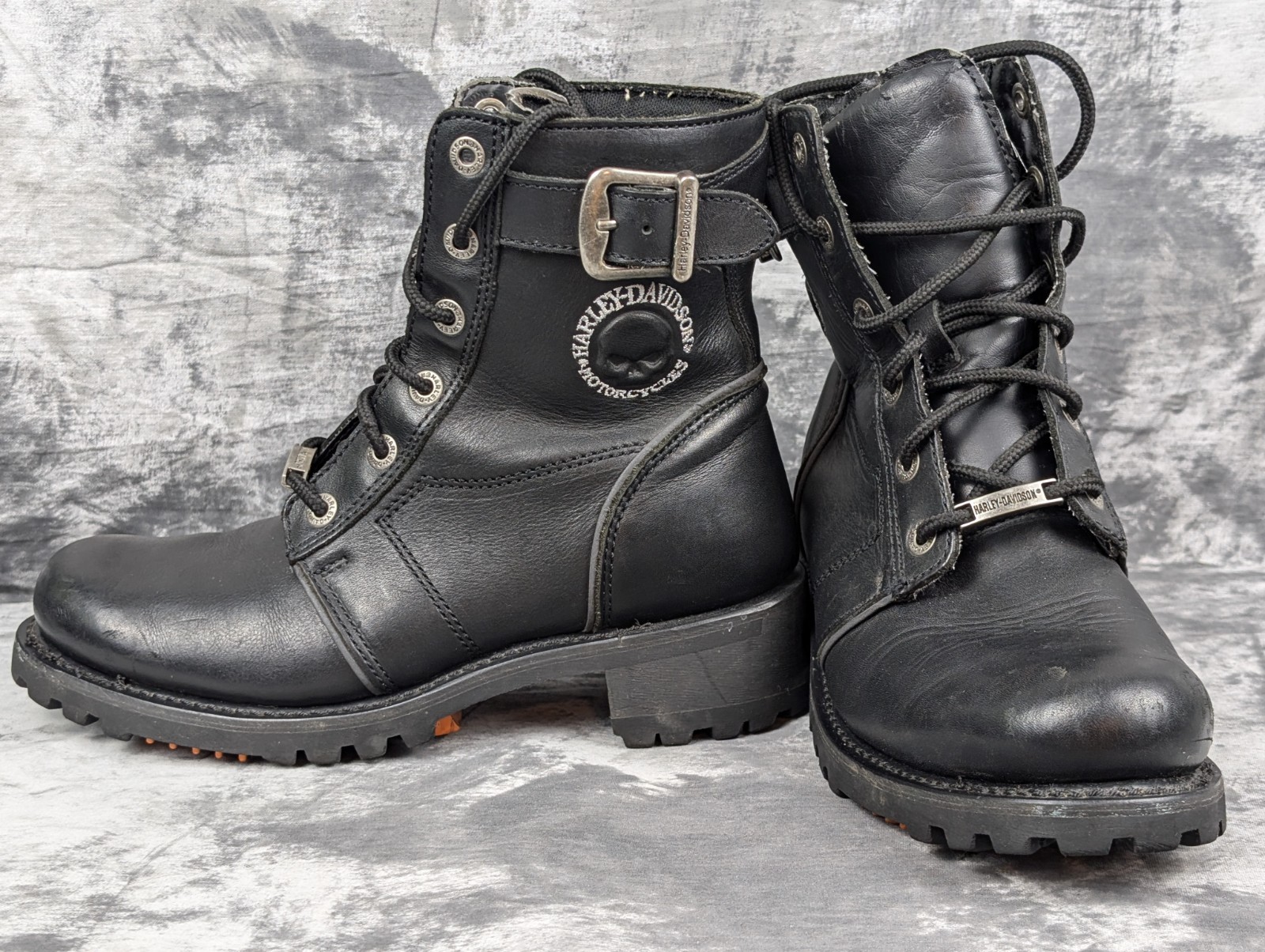 Harley Davidson Motorcycle Boots W 8.5 Leather 88352 Skull Peg Bar Heel Bolt