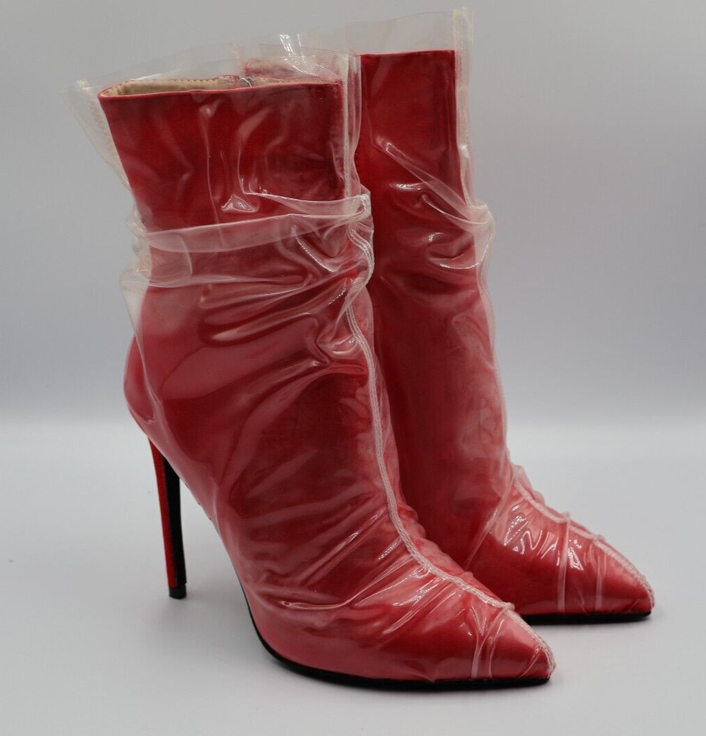 Bootie Stiletto Heels Pull On Pointed Toe Zipper PU-Leather Formal Fashion