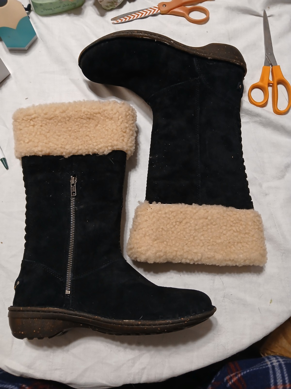 Ugg Australia Karyn Black Sheepskin Suede Women Tall Warm Boot W Zipper Size 7