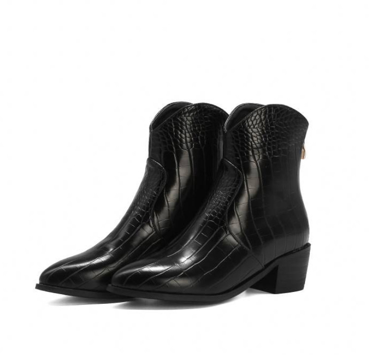 Women’s Alligator Pattern Pointed Toe Ankle Boots Back Zip Casual Outdoor Shoes