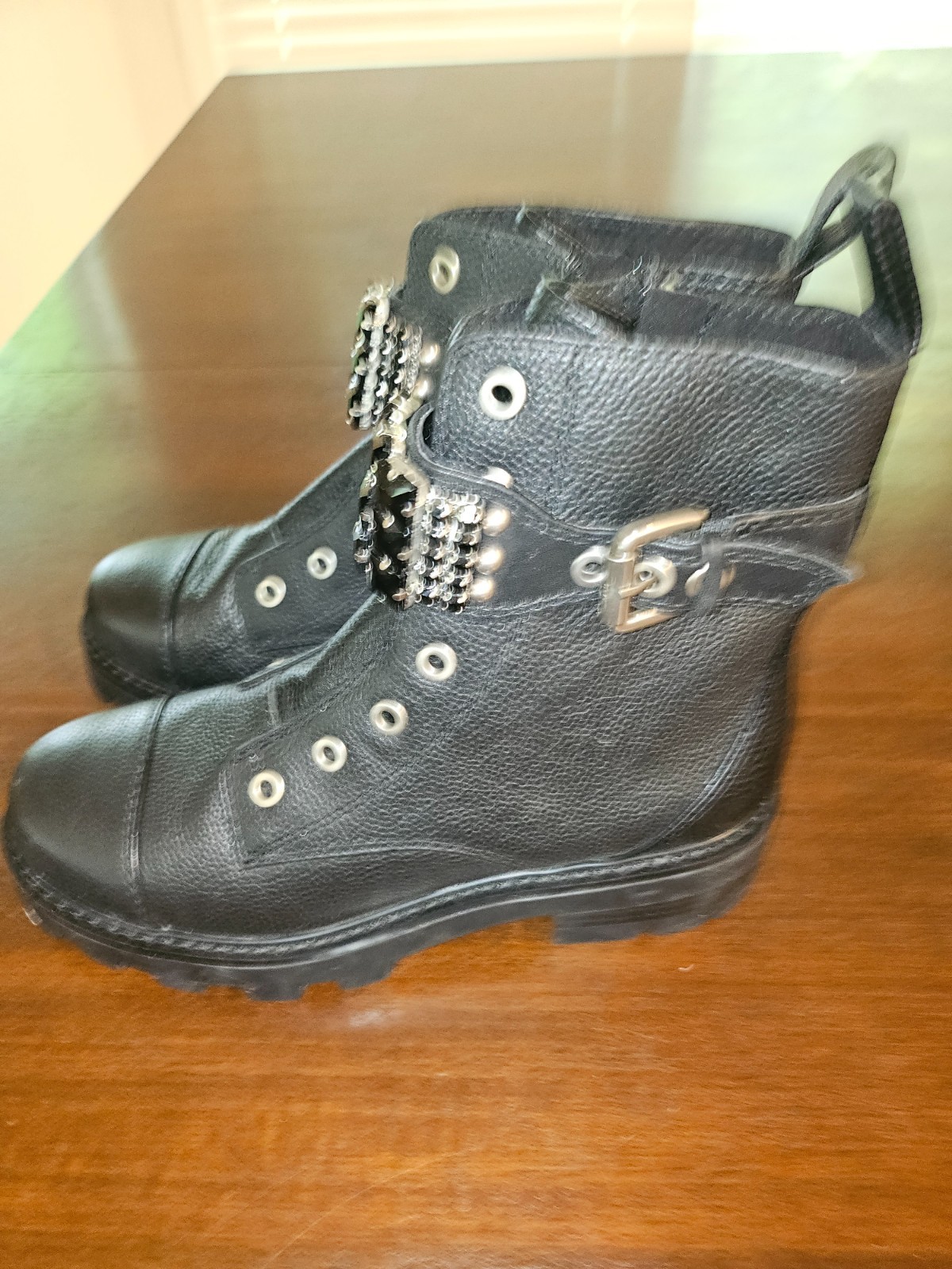 Karl Lagerfeld Paris Women’s Maeva Embellished Buckled Zip Boot Booties Size 6