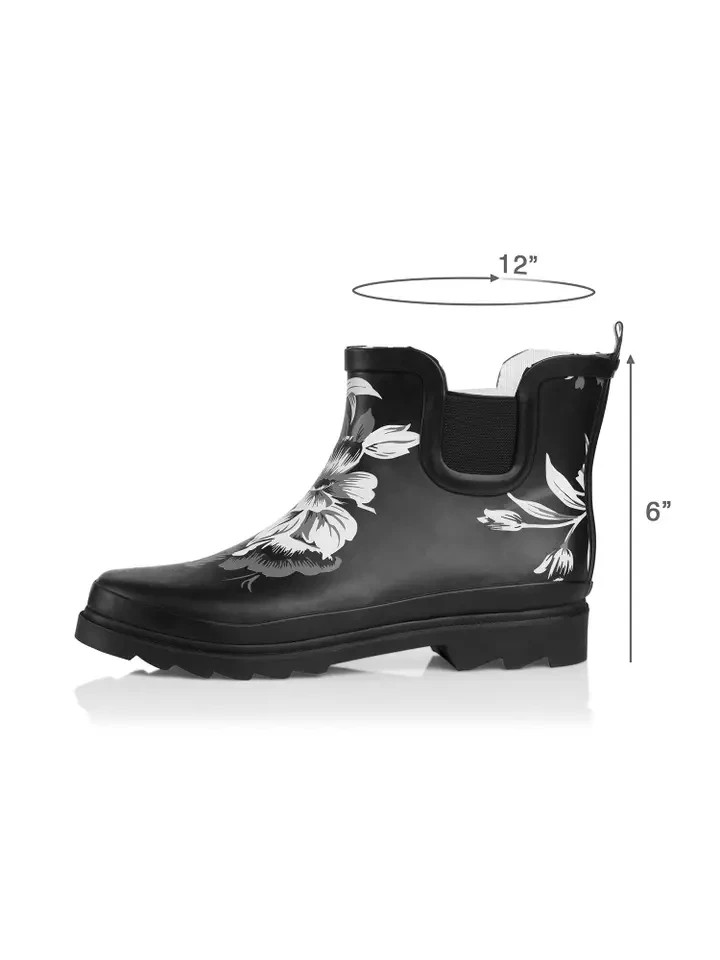 Norty Womens 6″ Ankle Rain Boots #41809 Waterproof Black Floral Matte Size 9