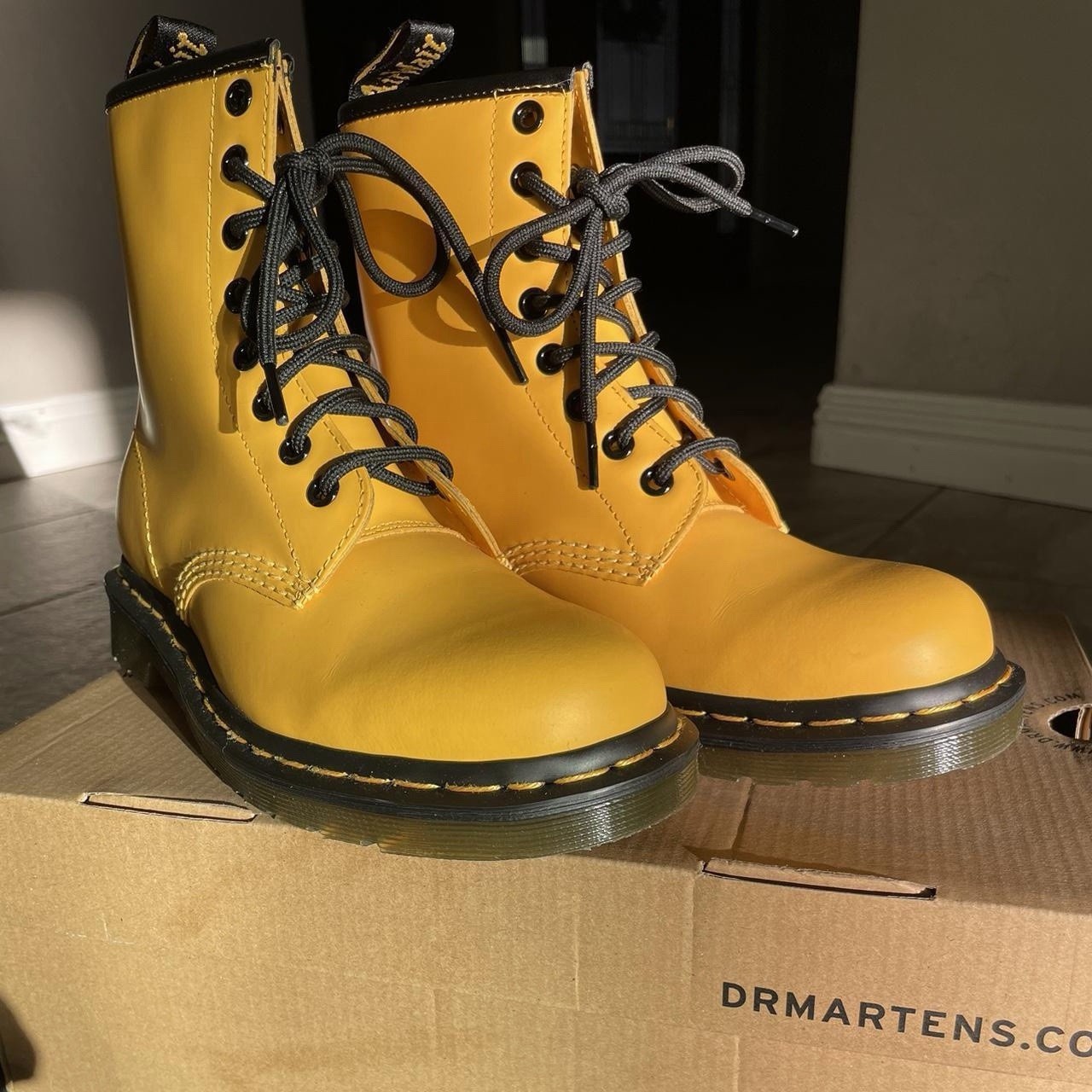 Dr. Martens Yellow Leather Combat Ankle Lace-Up Round Toe Boots US 5 NW Def