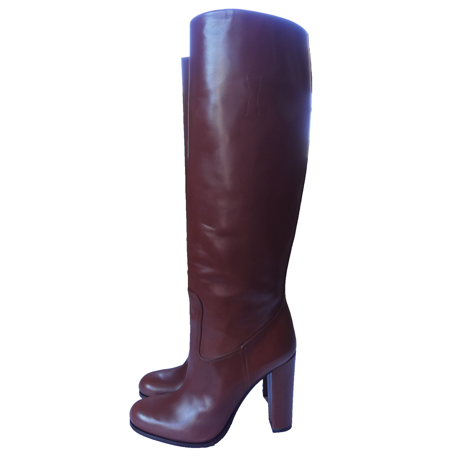 Prada Reddish Brown Knee High Polished Slip On Leather Boots Size 9 M / 39 M EU