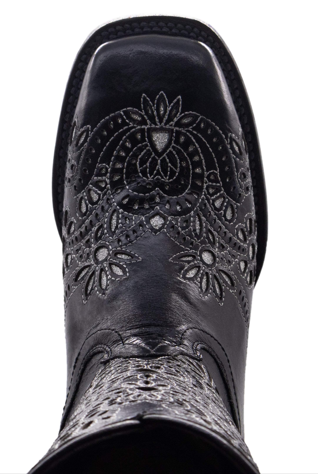 Ladies Genuine Leather Celina Wide Square Toe Inlay Black Boots Handcrafted