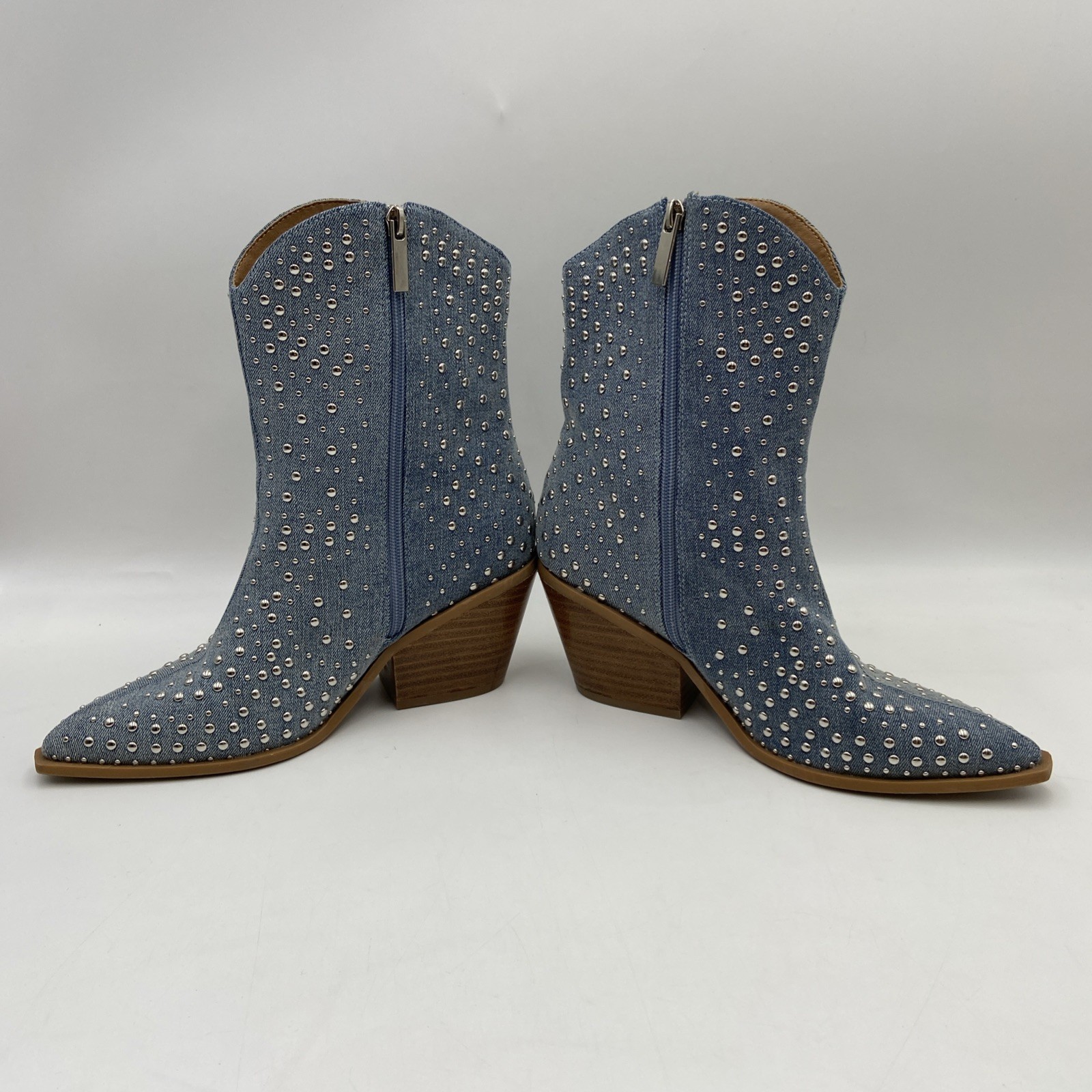Corky’s Hey Girl Line Dance Boots Size 8 Denim Chrome Studded Western