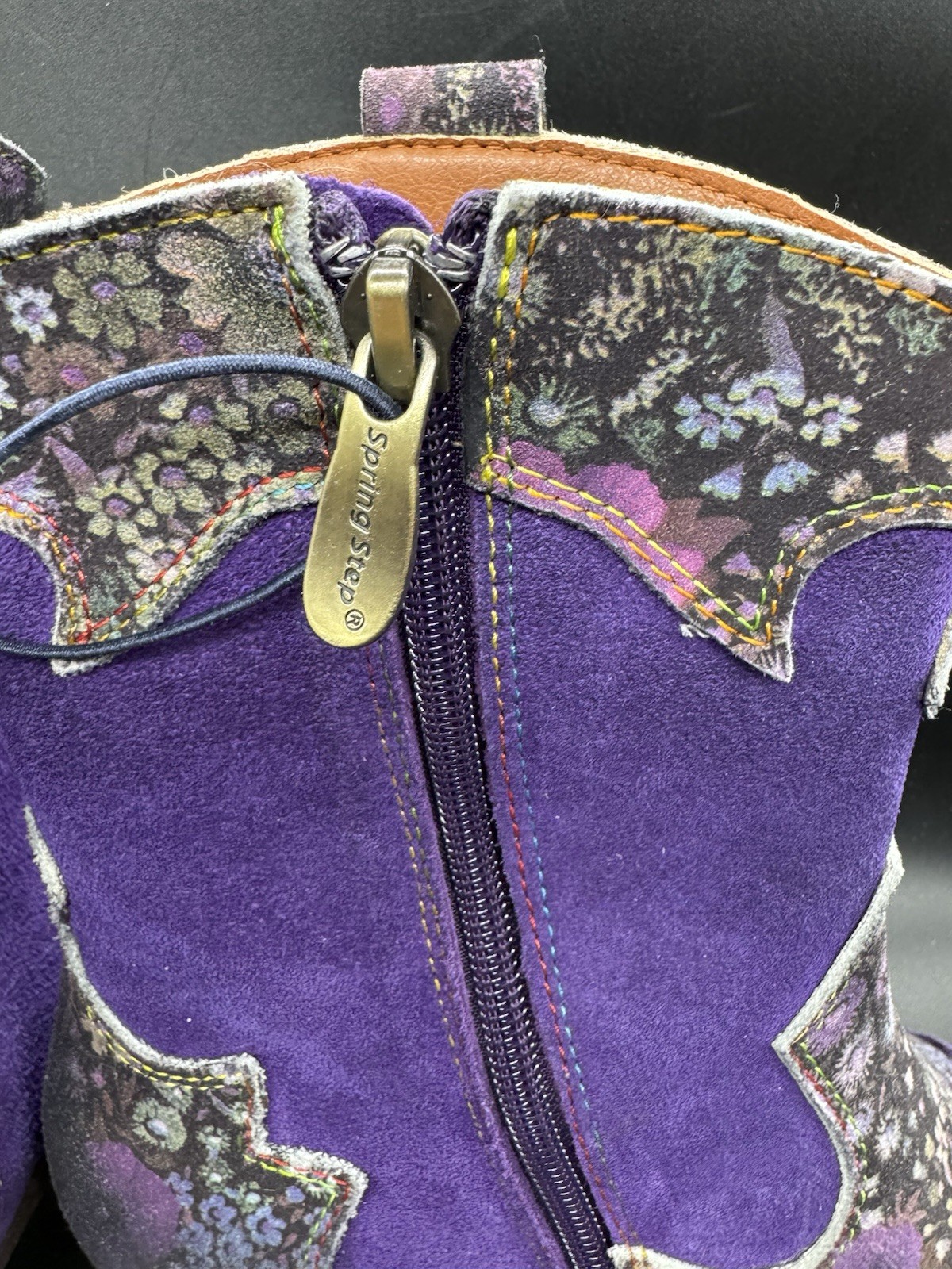 L’Artiste by Spring Step Purple Floral Embroidered Western Boots Zip Size 8.5