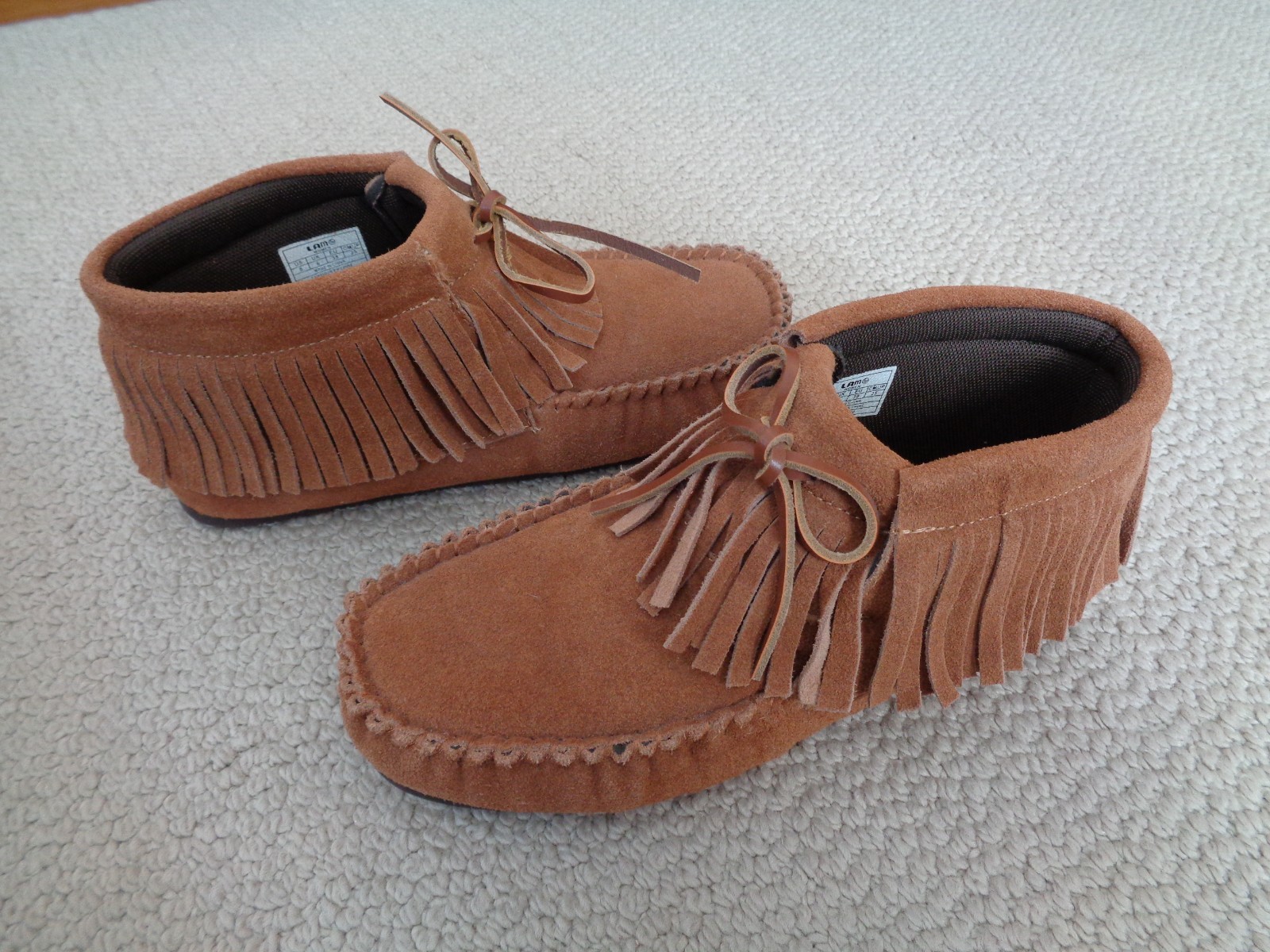 Lamo Ava Suede Fringed Moccasin Bootie in Chestnut Tan Size 8