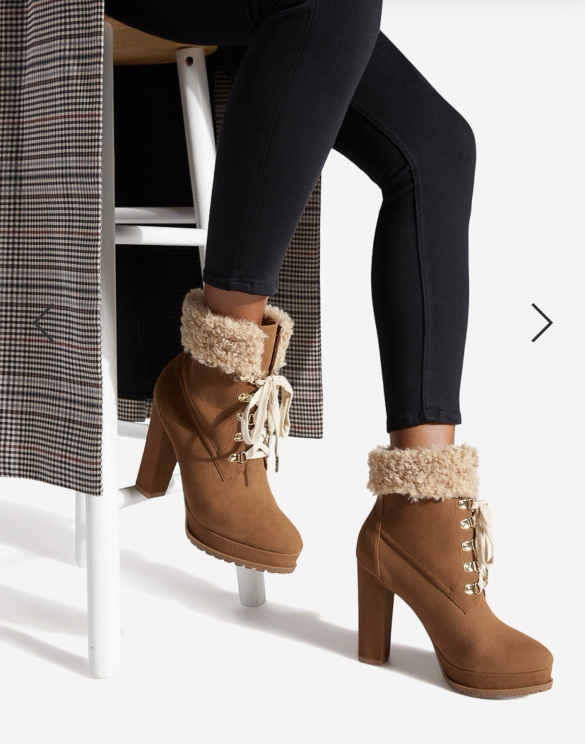 Women’s Shoedazzle Anneli Size 6 Cognac Furry Platform Lace Up Bloc Heel Bootie