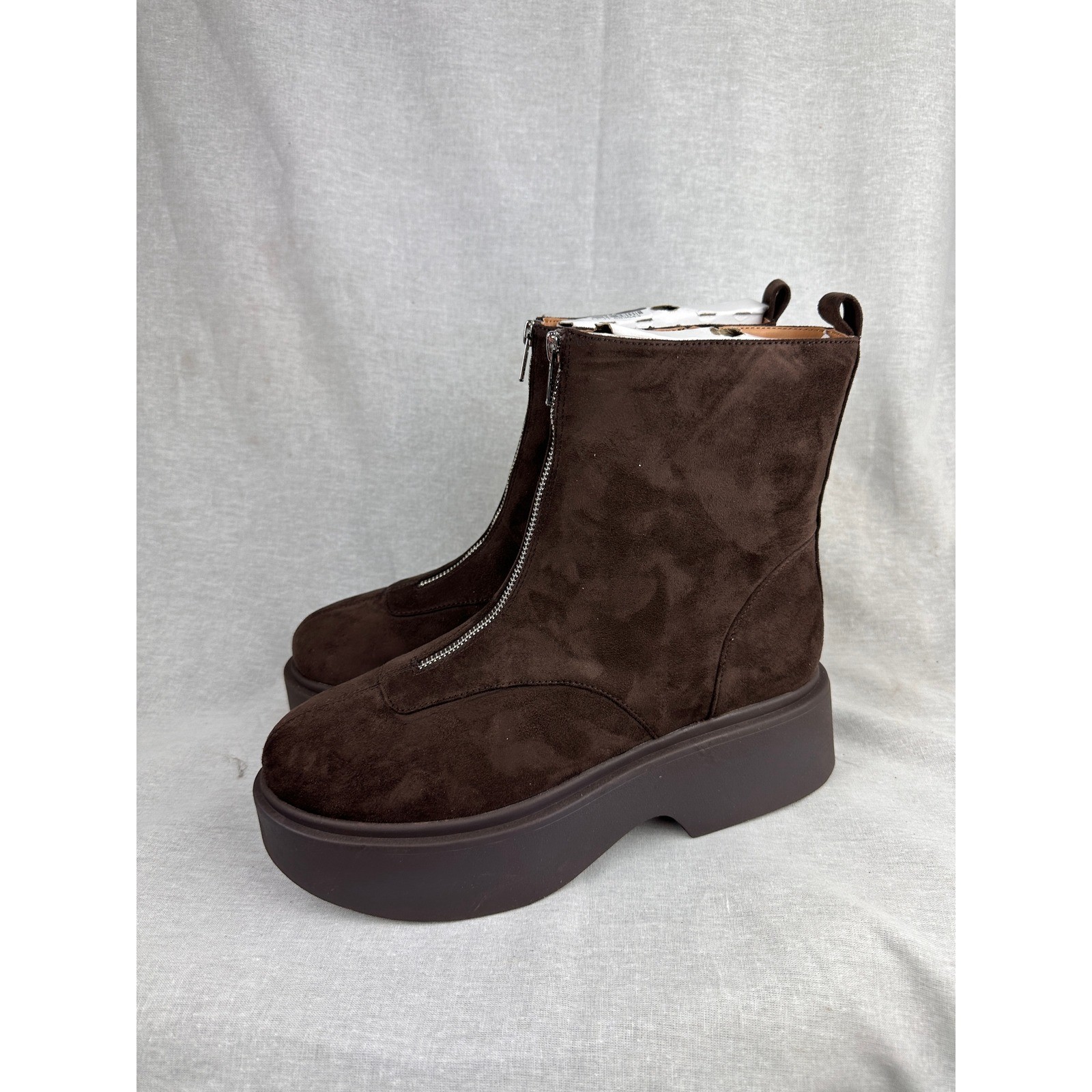 Wild Fable Womens Brown Front Zip Platform Ankle Boots Faux Suede Size 9.5 NEW