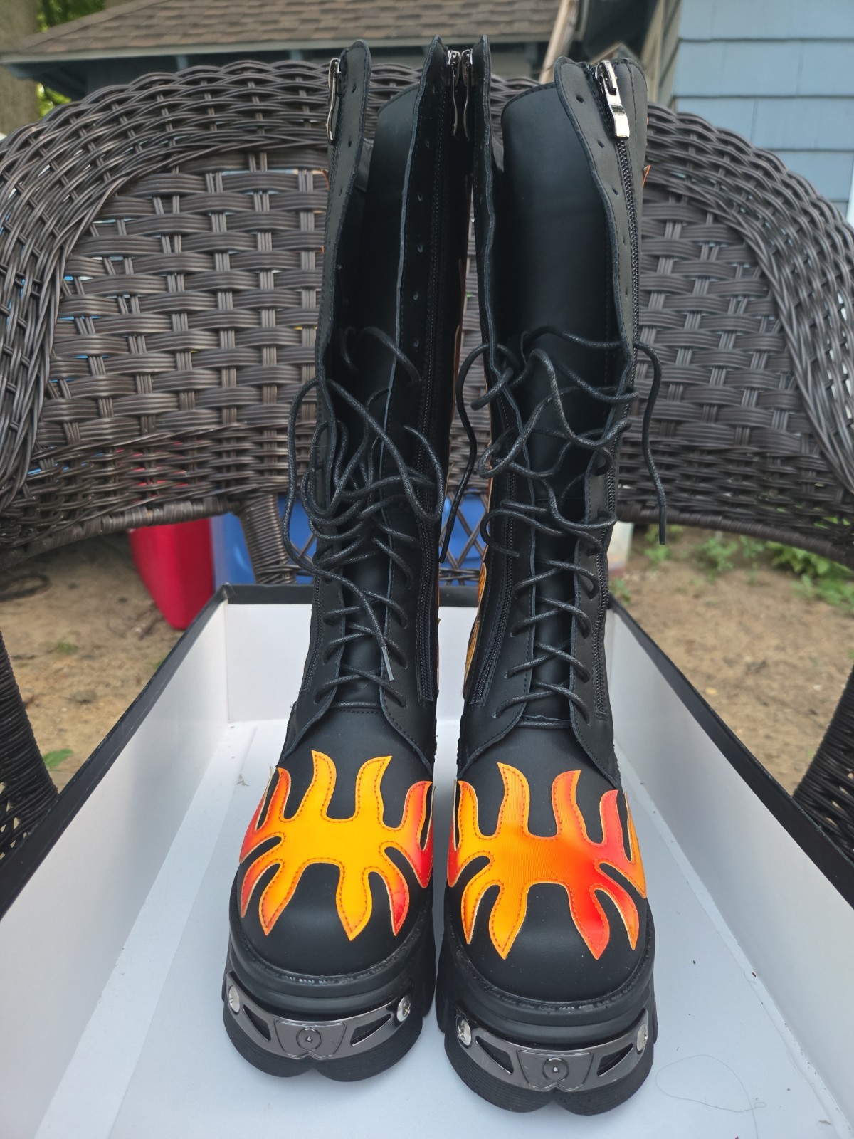 Anthony Wang Collection GG3 Black/Red Flame Platform Boots Women’s Size 9 In Bo