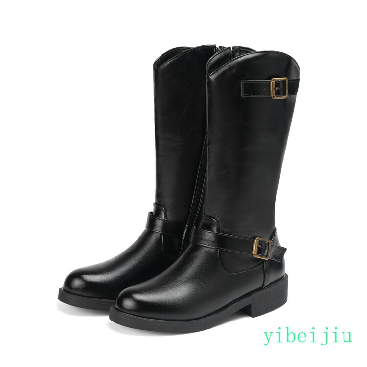 Women Gladiator Riding Mid Calf Western Cowboy Boot Shoe Casual Round Toe Buckle