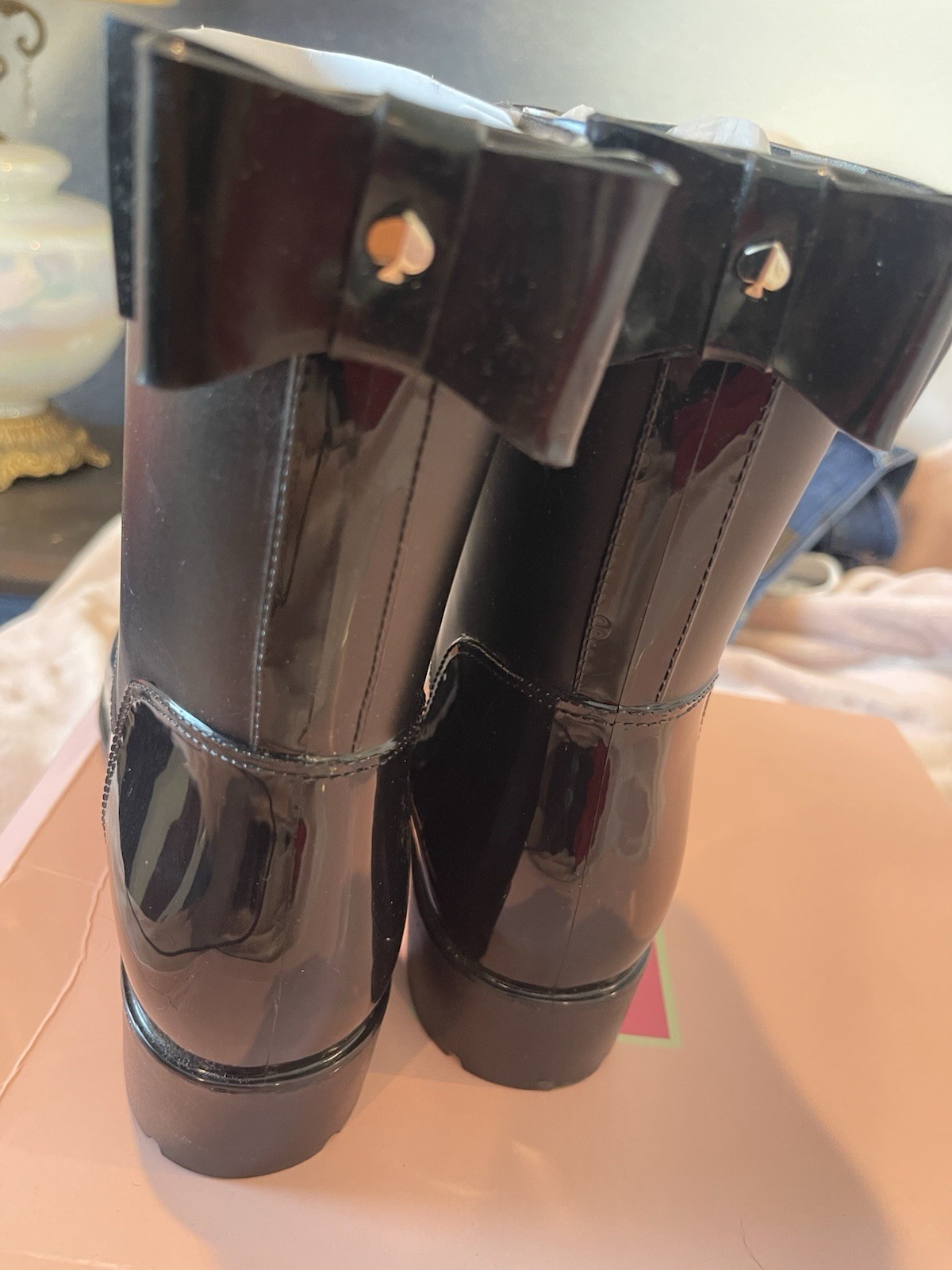 kate spade new york Pamplon Black Waterproof Mid-Calf Rain Boots Buckle US 8