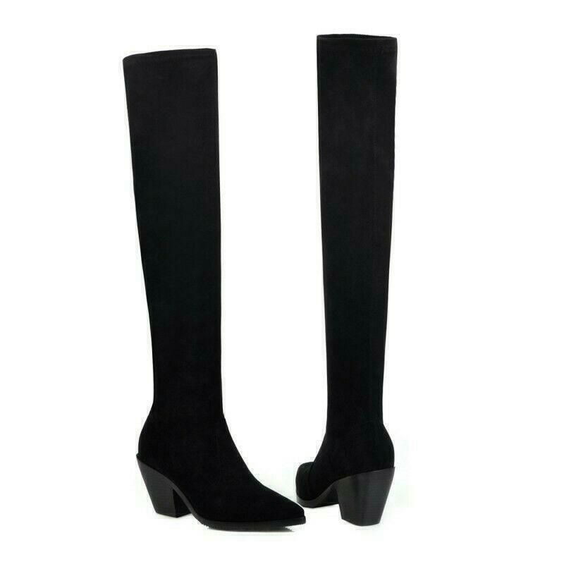 Womens Pointed Toe Over The Knee Boots Dress Western Outdoor Ladies Casual Shoes