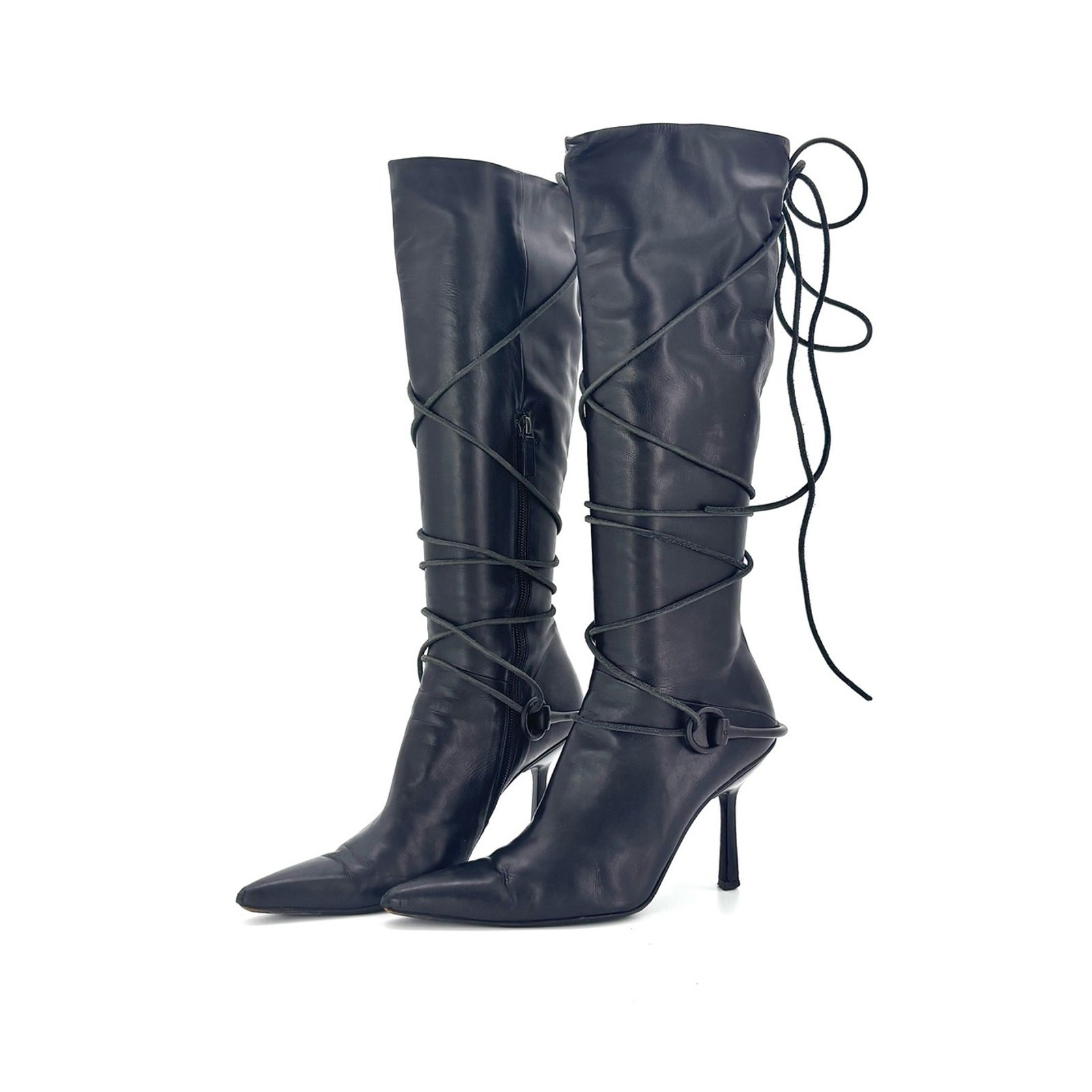 Gucci Tom Ford Vintage Horsebit Harness Knee High Pointed Toe Heeled Boots 37.5