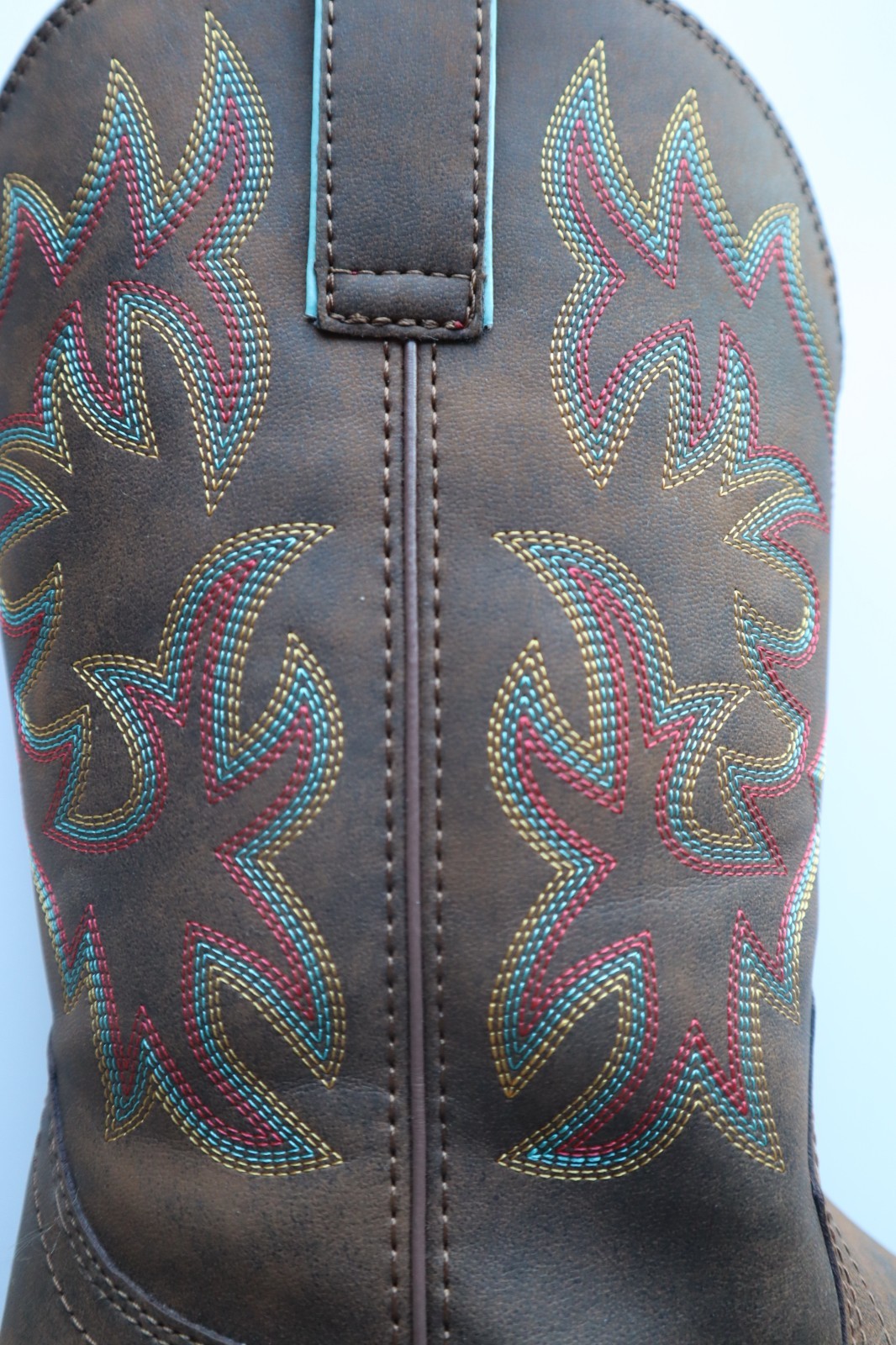 Brown Leather ARIAT Delilah Western Boots w/ Multicolored Stitched Design 8 B