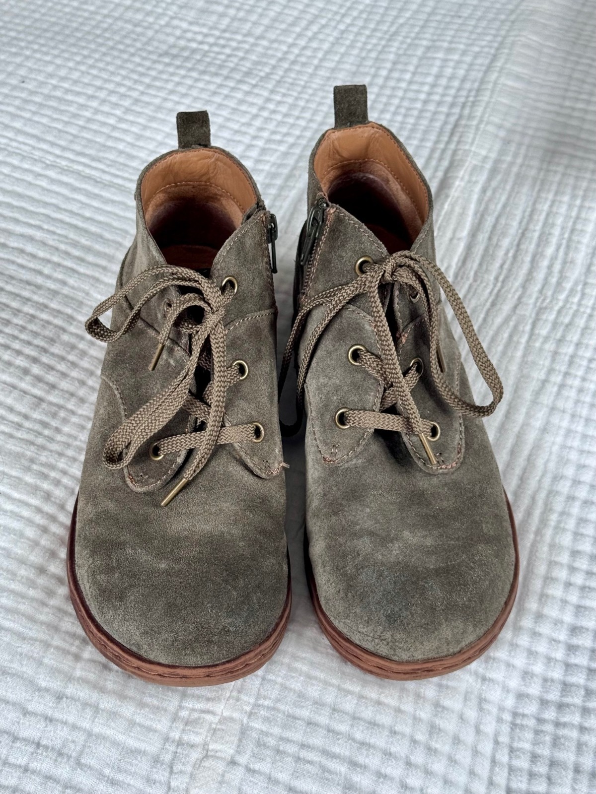 Comfortiva Align Ankle Boots Womens Size 8 Olive Suede Zip Lace Comfort Casual
