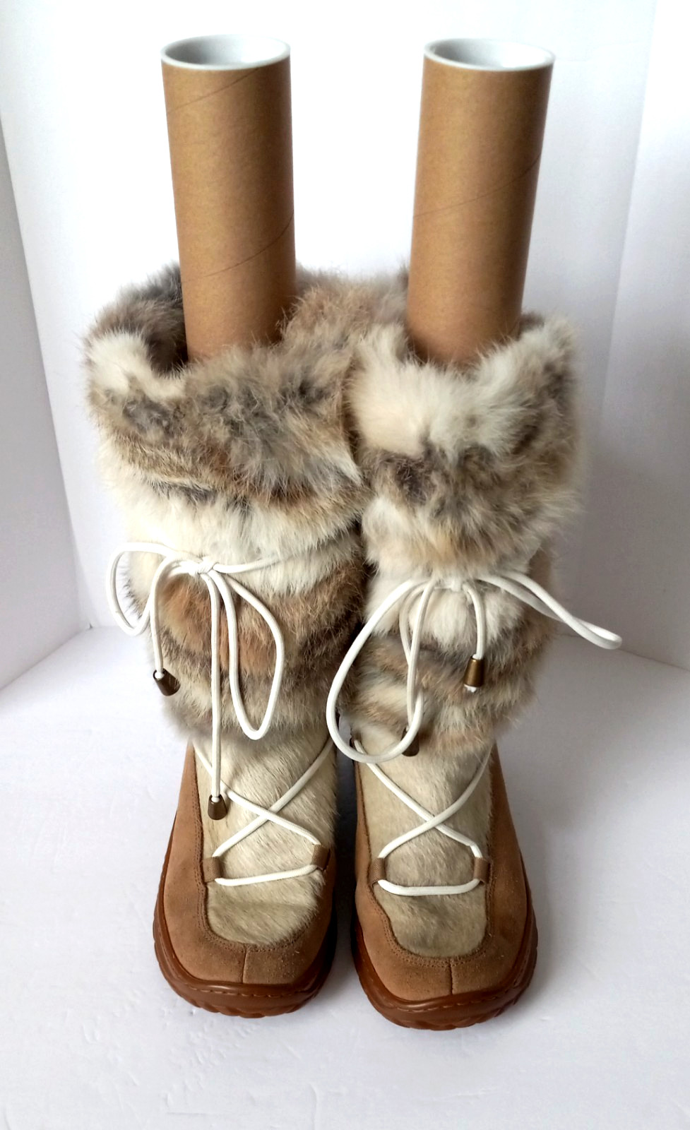 Oscar Sports Italian Fur Leather Winter Boots Womens Size EU 39 US 8.5 Tan