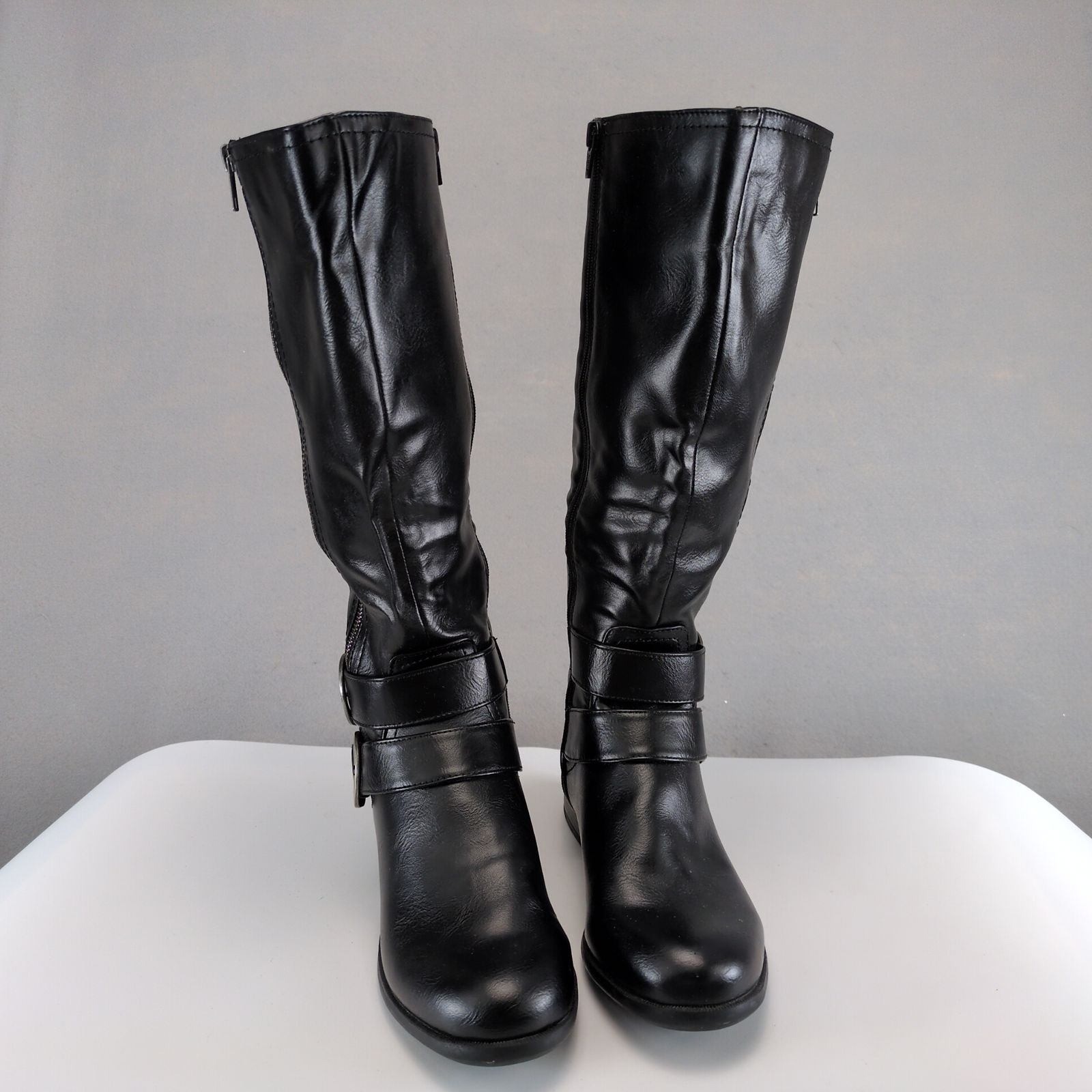 LifeStride X-Must Black Tall Riding Boots Women 8.5 Wide Calf Buckle Side Zip