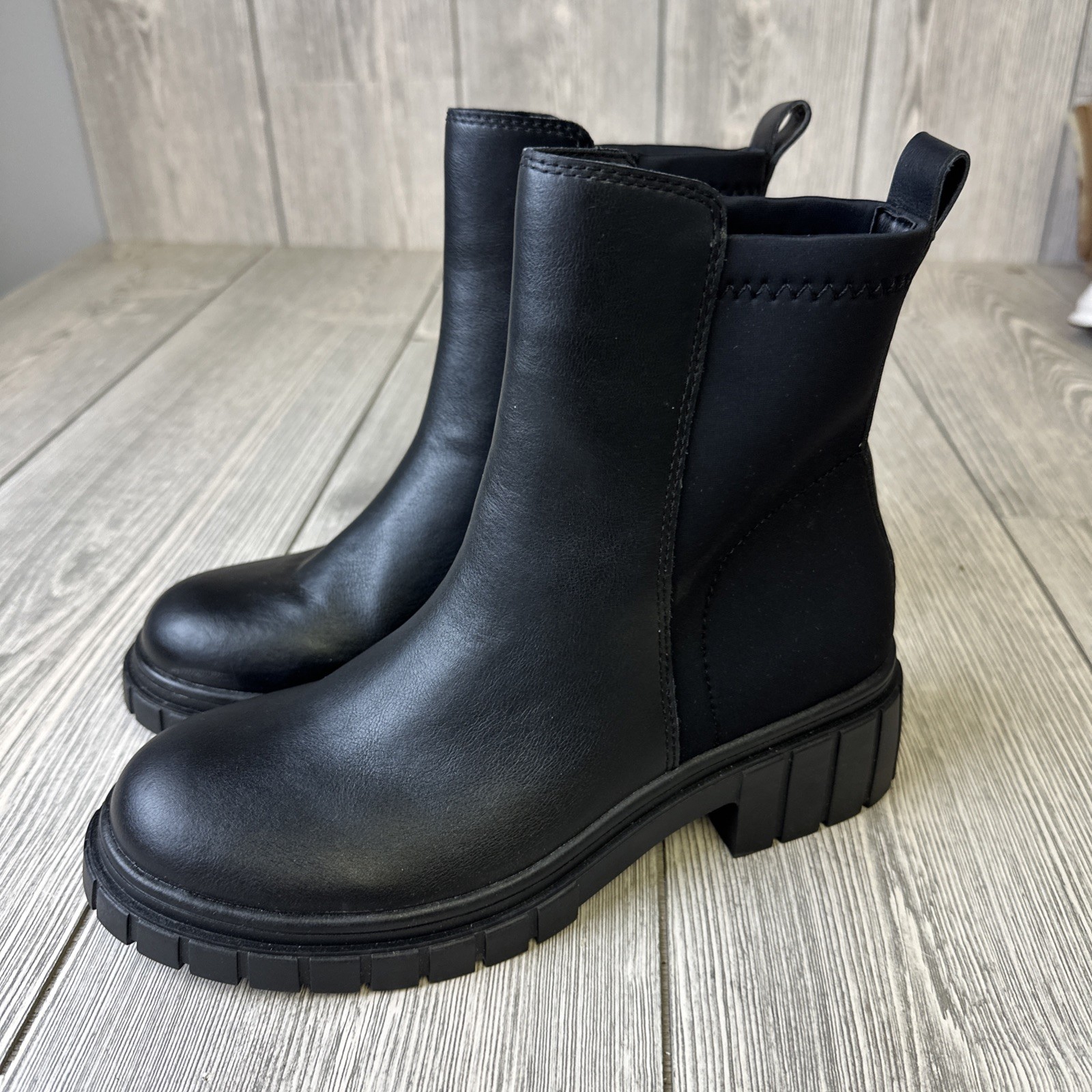 Blondo Prestly Black Leather Combat Ankle Sock Boots Booties Size 7.5