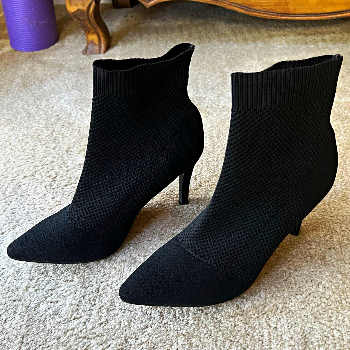 MIA Women’s US 9 Black Knit Stretch Sock Ankle Boots Pointed Toe Pull-On