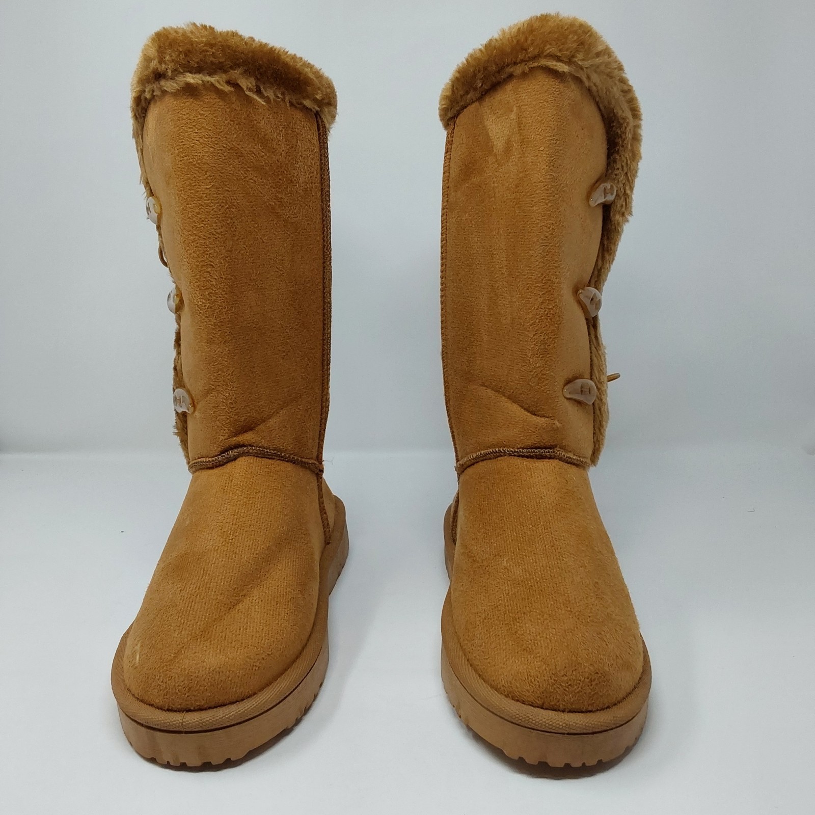 Women’s Faux Fur Lined Toggle Winter Boots Tan Mid-Calf Cozy Warm Casual Size 38