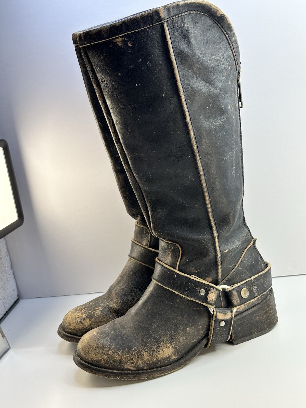 Circle G Distressed Leather Harness Boot Women 8.5 Moto Biker BurningMan Cowgirl