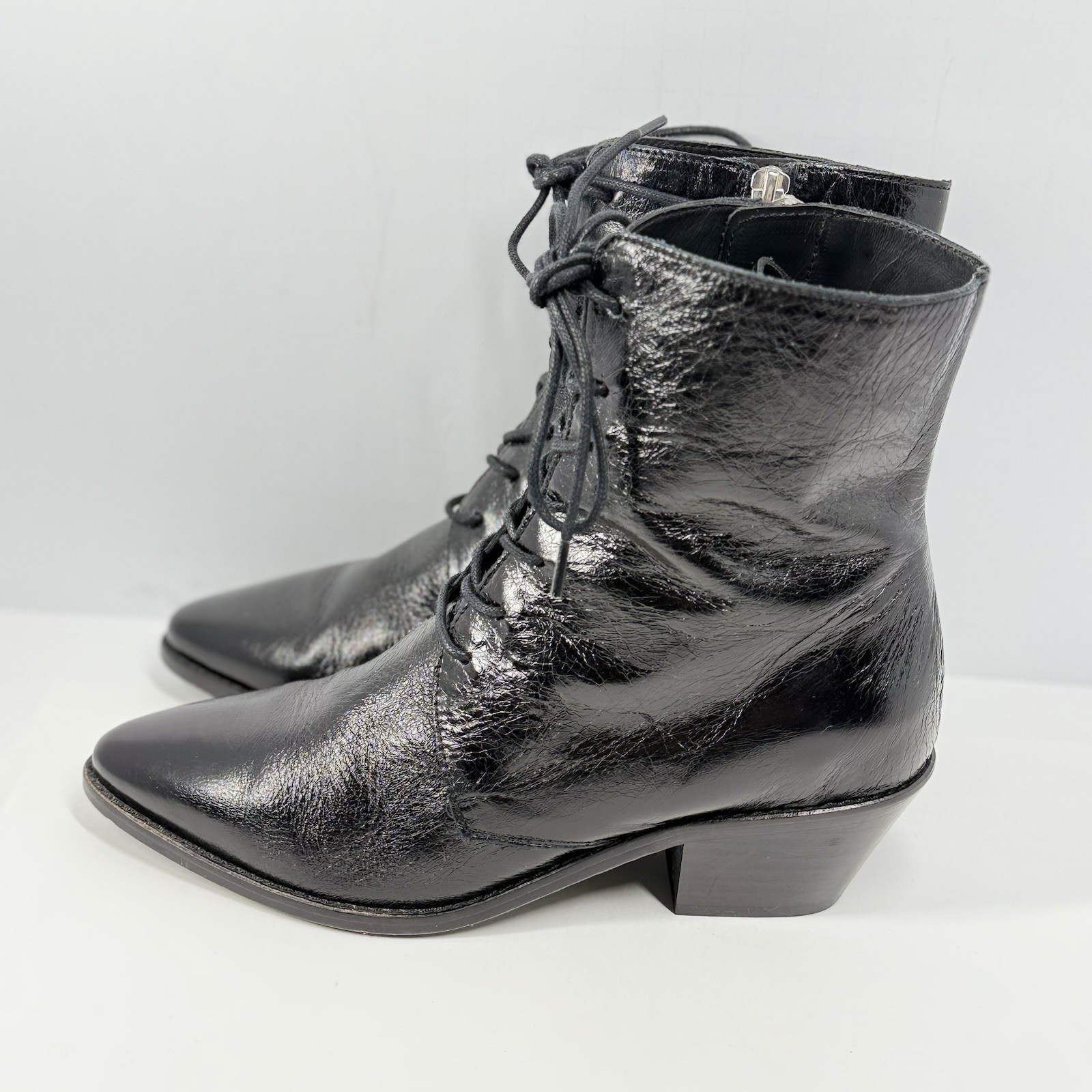 ZADIG & Voltaire Tyler Patent Leather Boots Womens 37 US6 Black Witch Granny