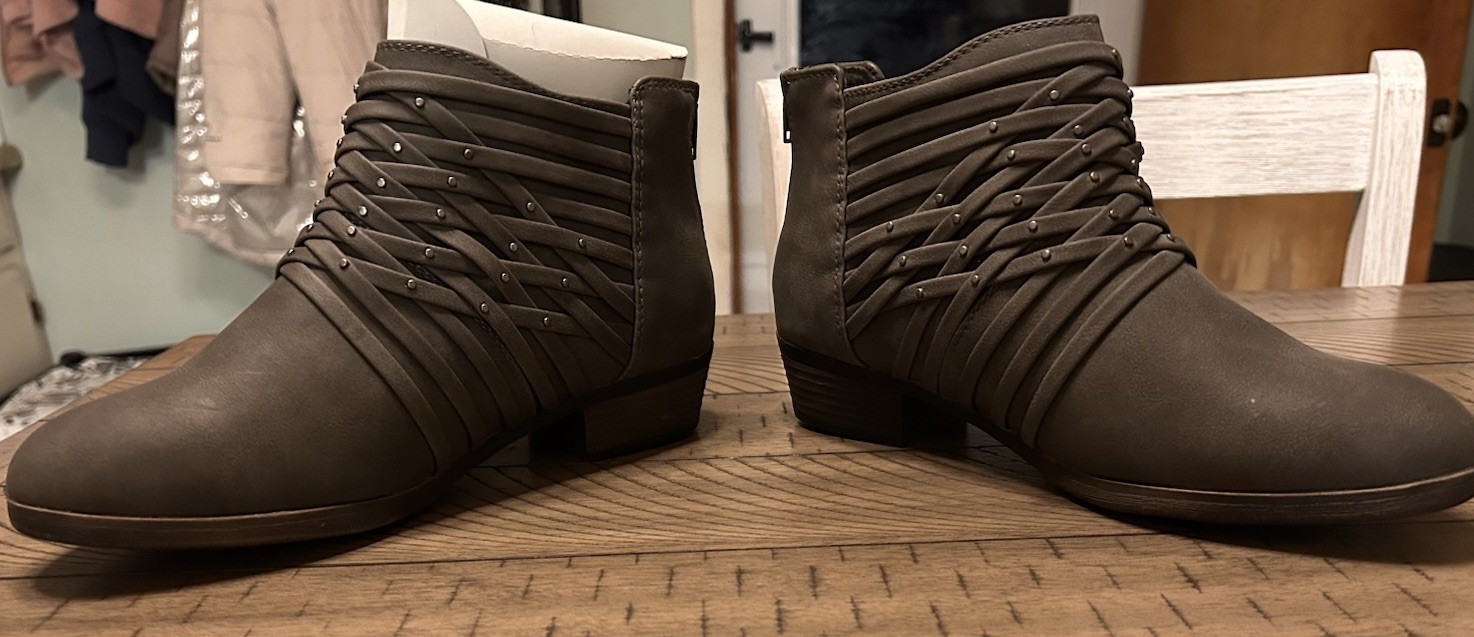 Women’s Gray Faux Suede Studded Strappy Ankle Booties Back Zip Solid Closed Toe