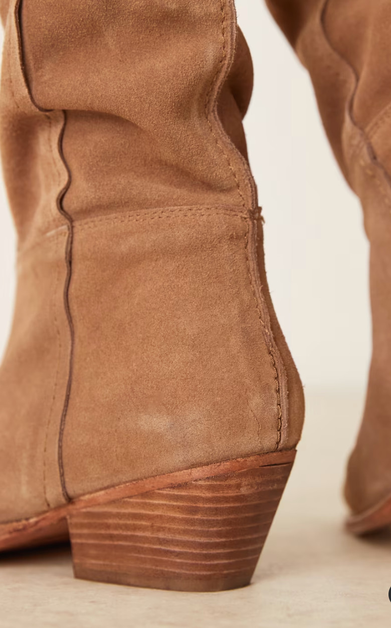 NEW FREE PEOPLE TAN SWAY LOW SLOUCH SUEDE LEATHER BOOTS SZ 36 US 5.5 6