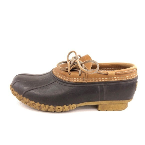 L.L. Bean Low Gumshoe Moc Duck Boots Womens Size 7M Brown Rubber Waterproof