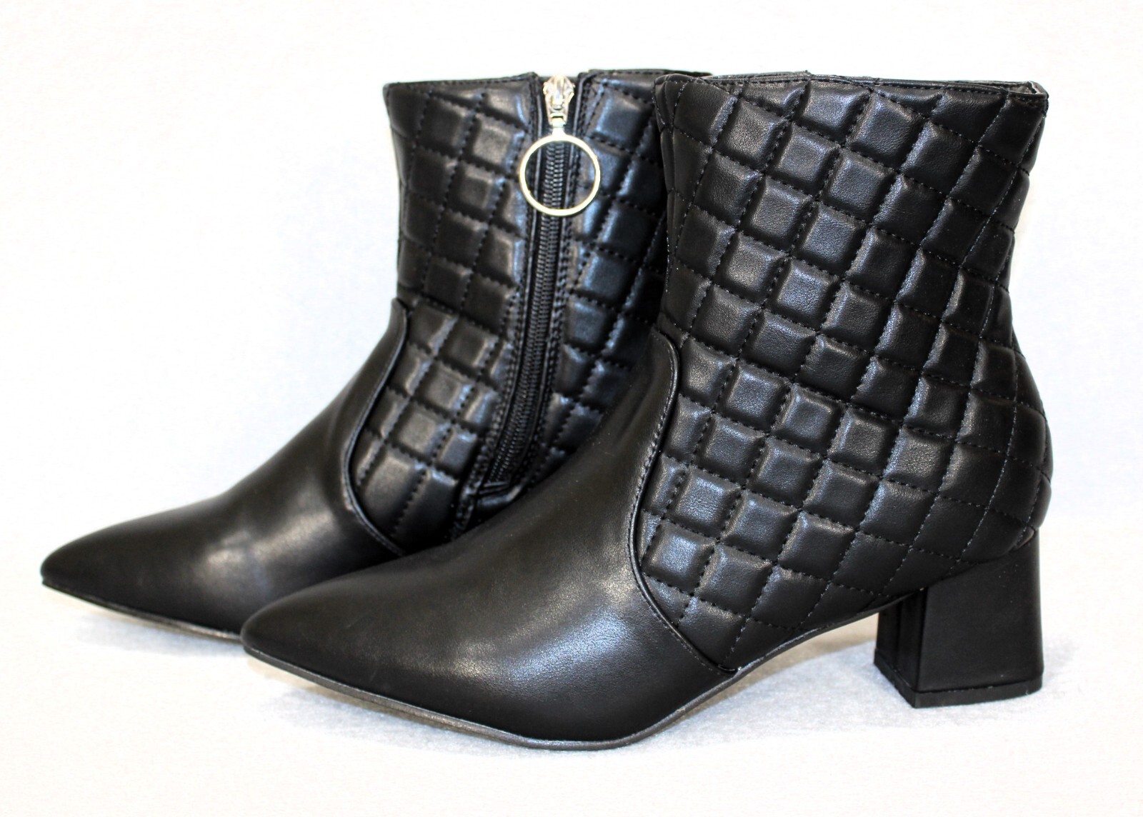 Trary Womens Black Ankle Boots Bootie Chunky Heel Zipper Pointed Toe Size 10