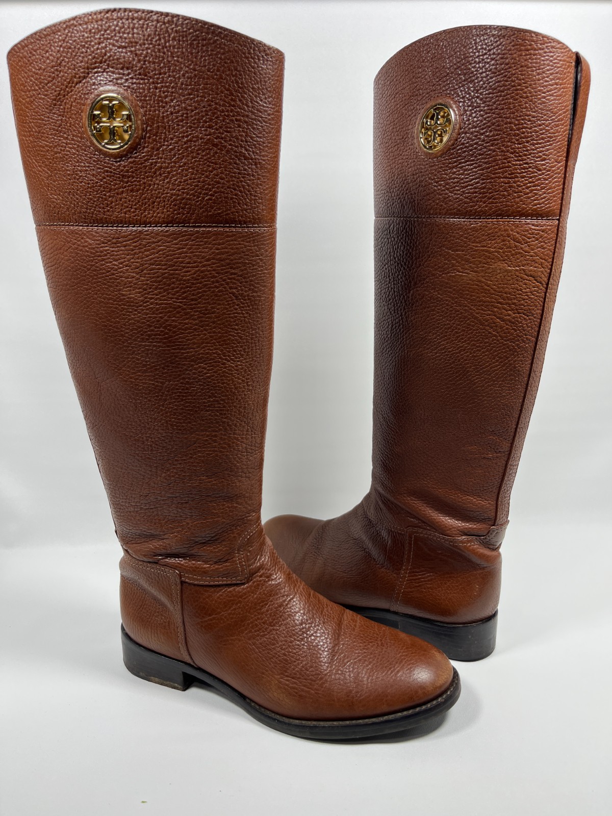 TORY BURCH Boots Womens 8M Junction Riding Equestrian Pebble Leather Brown