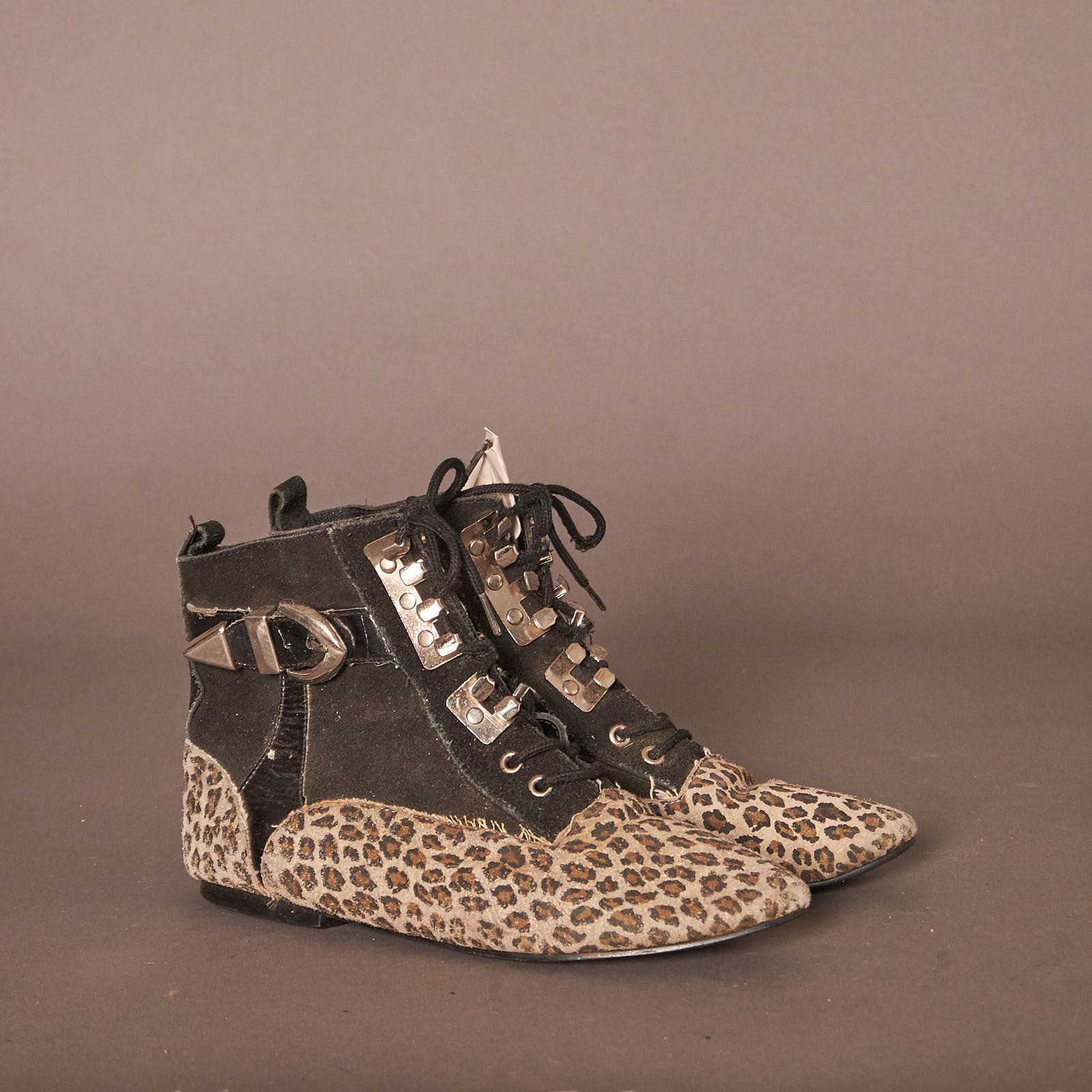 1980s Wild Pair Glam Rock Black and Leopard Booties Boots Shoes