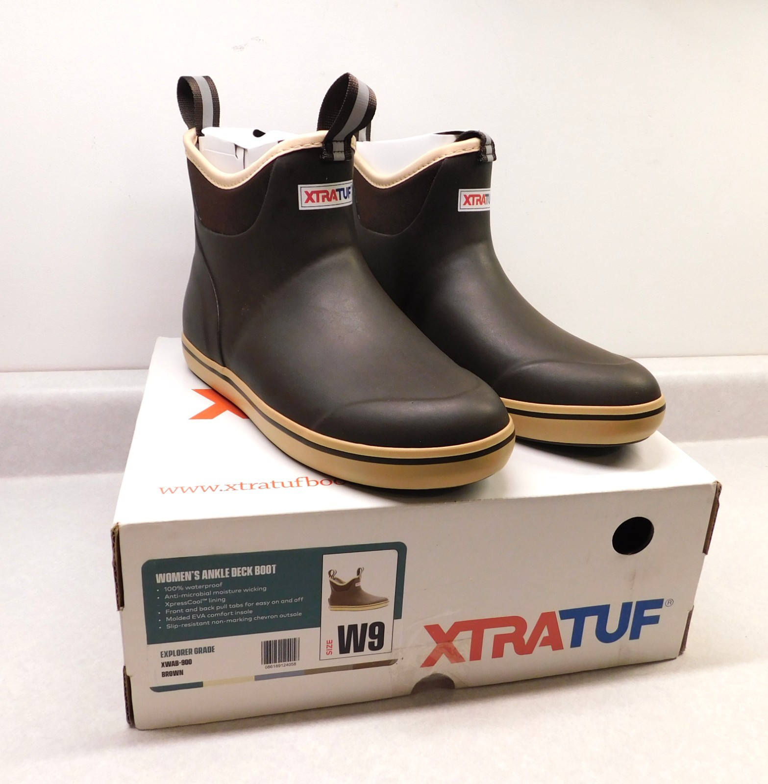 XTRATUF Women’s Brown Ankle Deck Boots, Waterproof Rain Boot XWAB-900 Size 9